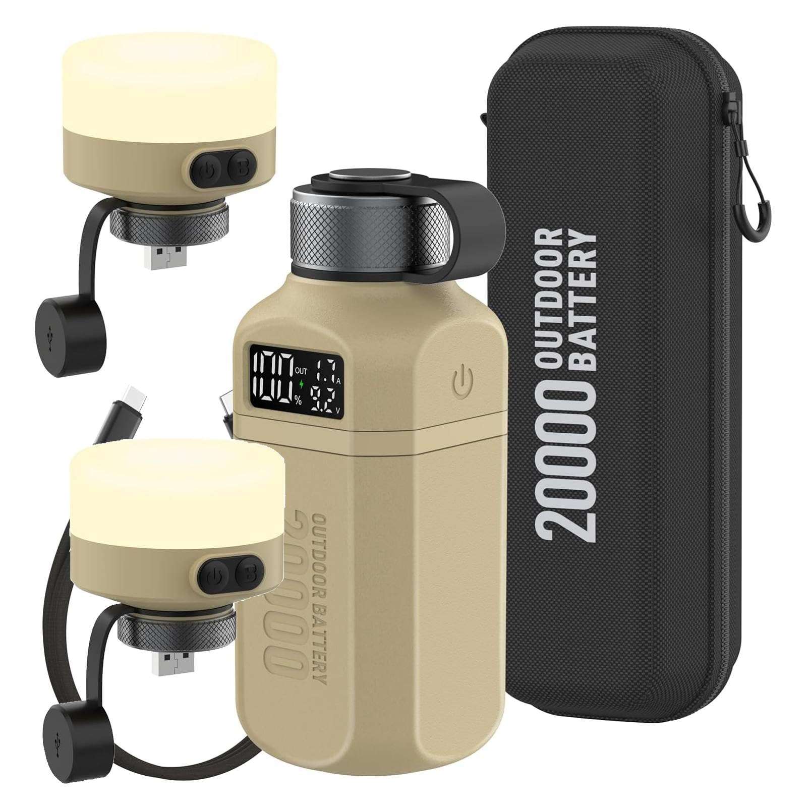 aswayke 20,000mAh Rugged Power Bank & 2-Pack LED Camping Lantern Bundle - Fast Charge USB-C PD, IP68 Waterproof, Includes 2X Lanterns for ELECOM NESTOUT, Camping Hiking Survival