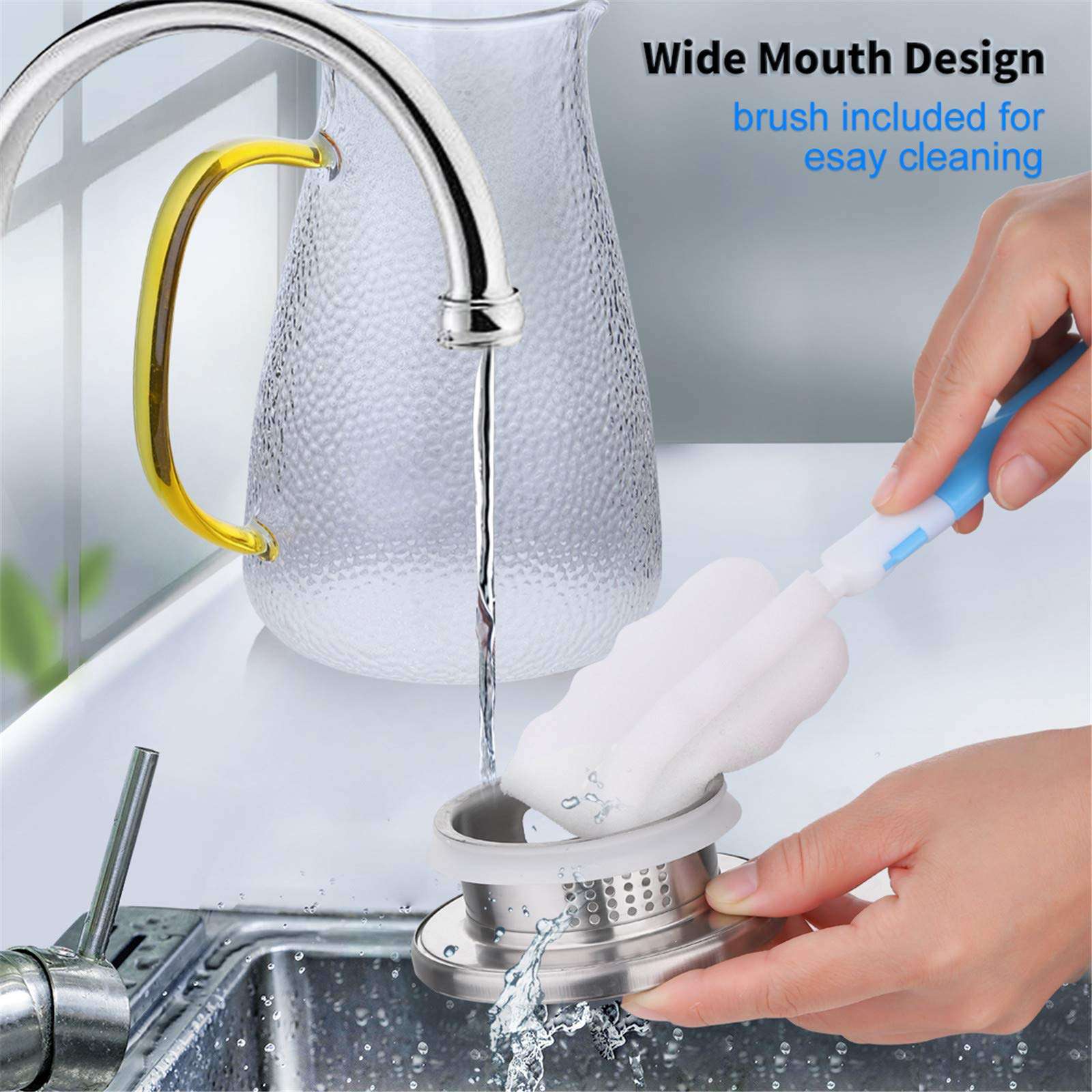 85 Ounces Glass Pitcher, ONEISALL Water Carafe with Filter Lid and Drip-free Spout, Thicker Heat Resistance Beverage Carafe for Hot/Cold drinks & Iced Tea, Durable, Cleaning Brush Included 6