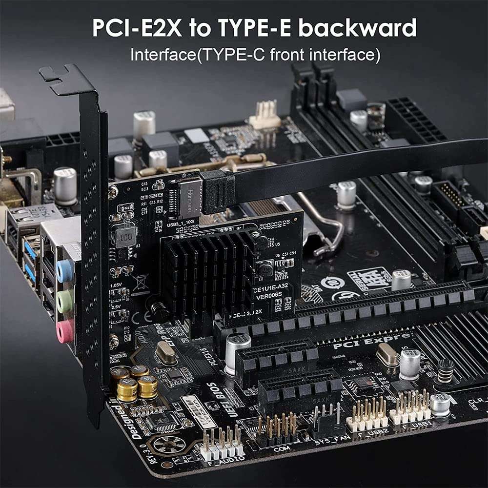 PCI-E 2X to USB3.1 A-Key Gen2 Front Type-E Expansion Card,10Gbps Type-E Internal 20-Pin Front Panel Connector Riser Card 5