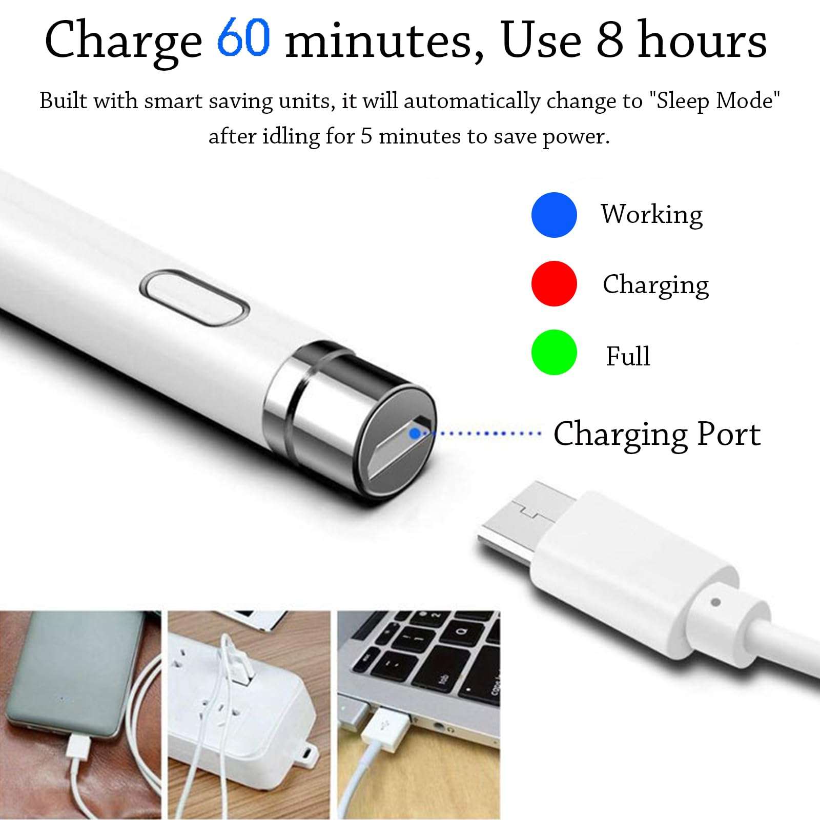 DOGAIN Stylus Pen for iPad and Touchscreens - Active Digital Fine Point Pencil with Dual Touch Function - Compatible with iPad Pro/Air/Mini, iPhone, Samsung, iOS, Android - White 3