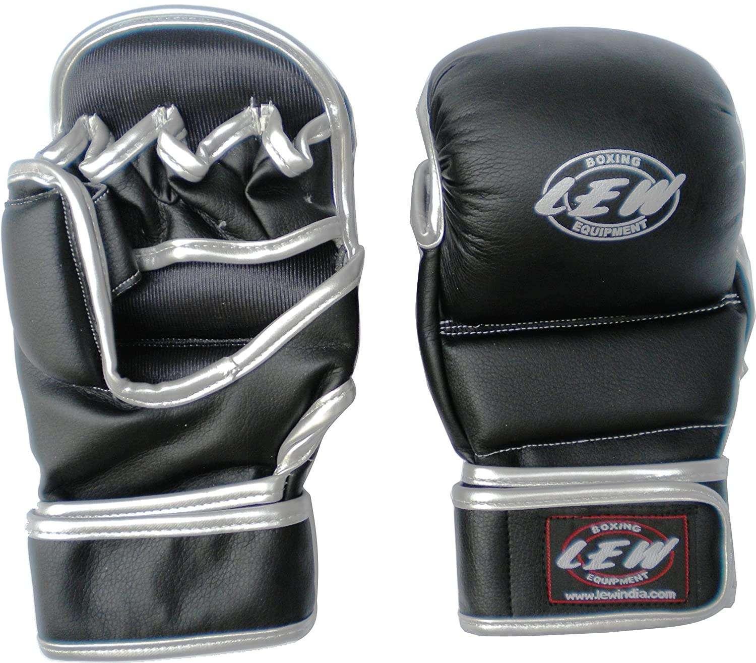 LEW Black/Sliver Super Star MMA Grappling Gloves (Black, S/M) 1