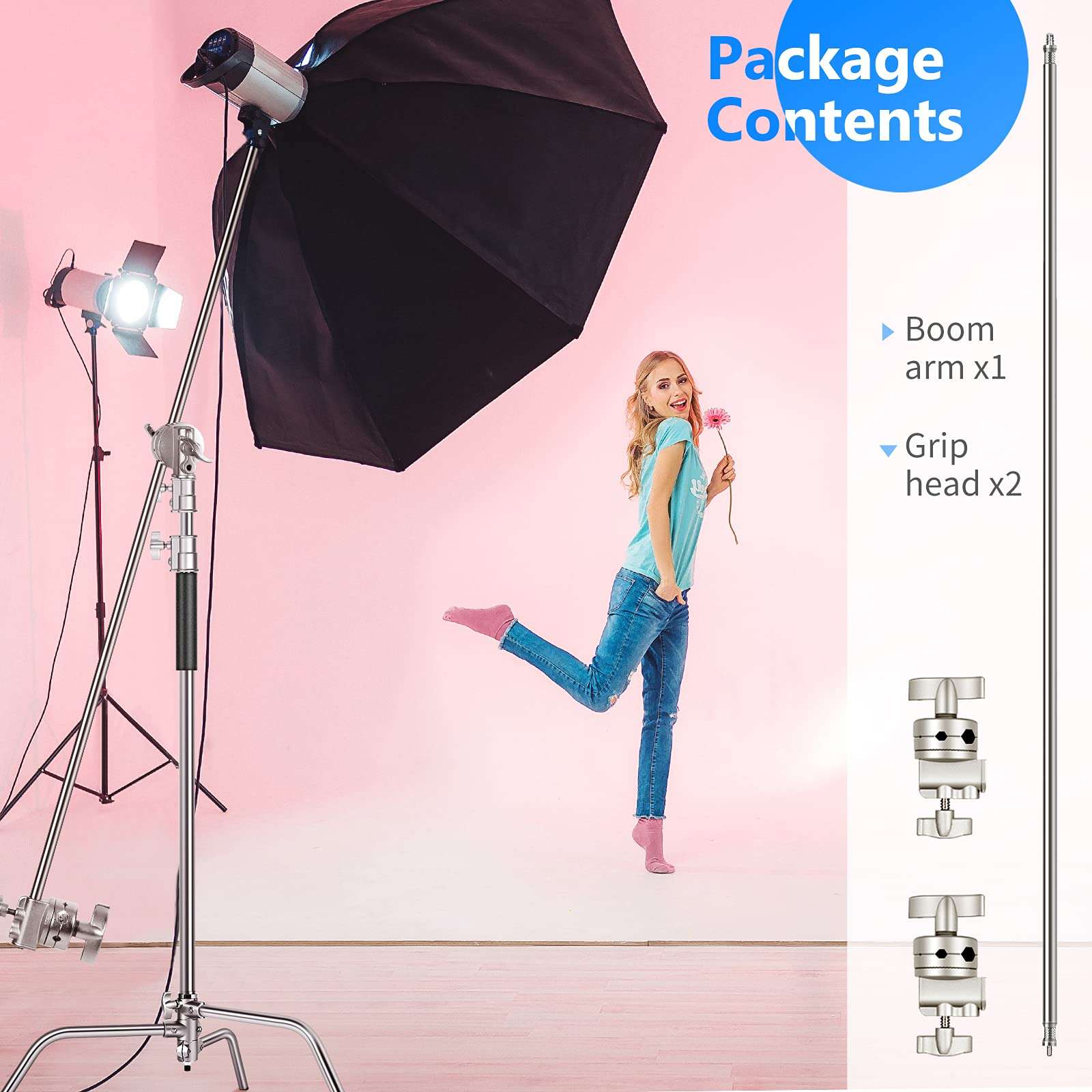 Neewer Extension Grip Arm Boom Arm with 2 Pieces Grip Heads - 40 inches/101.6 centimeters Aluminum Alloy Construction for Light Stand,Reflector and Other Equipment for Studio Video Photography(Silver) 6