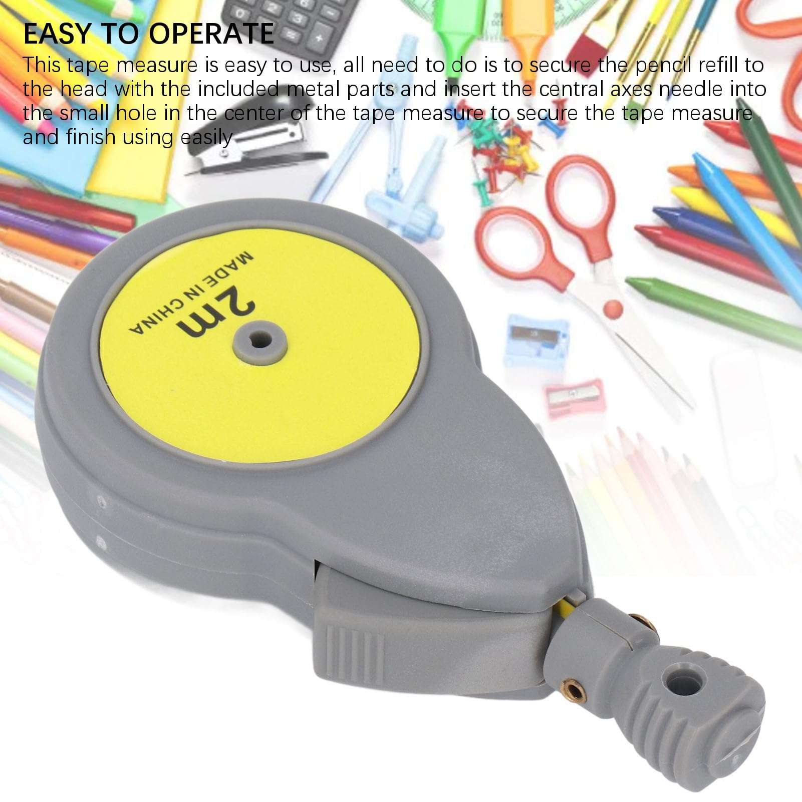 Rotating Tape Measure Compass Retractable Circle Drawing Tool with 50Pcs Pencil Refill for Woodworking Industrial Design 6ft 6