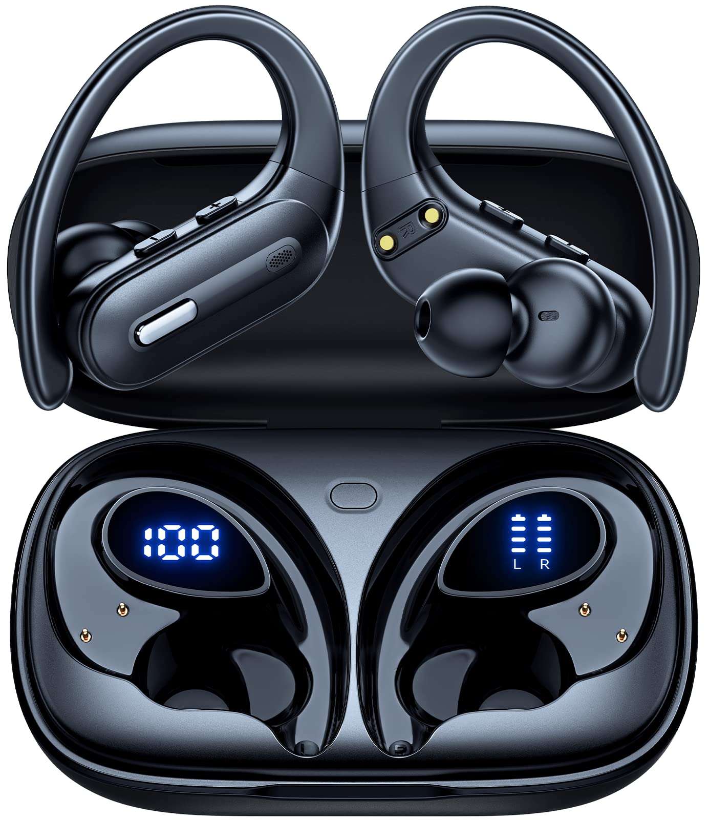 OFNEX Active Noise Cancelling Wireless Earbuds Bluetooth Headphones 90 Hrs Playtime Ear Buds with Power Display Transparency Over-Ear Earphones with IPX7 Waterproof Stereo Headset for Android Phone 1