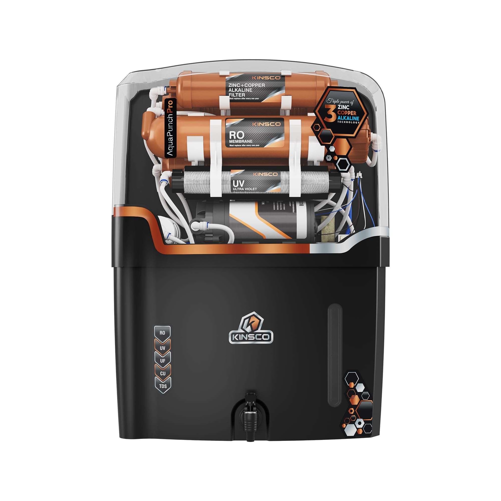 Kinsco Aqua Punch Pro With ISI Mark RO+UV+UF+TDS Adjuster 18 L RO + UV + CU Guard + Alkaline Enhancer + Mineral Water Purifier (Black) 1