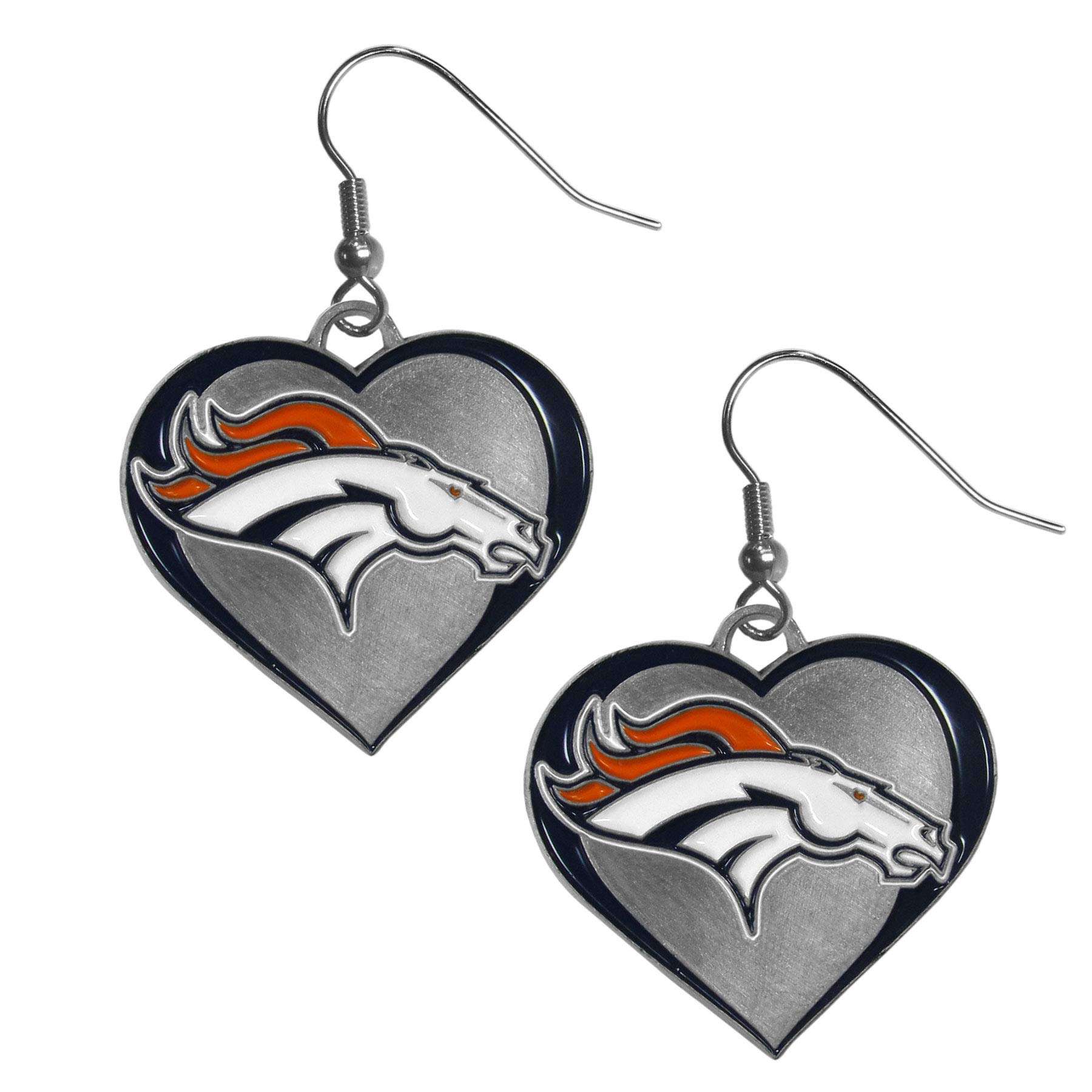 Siskiyou Sports NFL Denver Broncos Womens Heart Dangle Earrings, Team Color, One Size 1