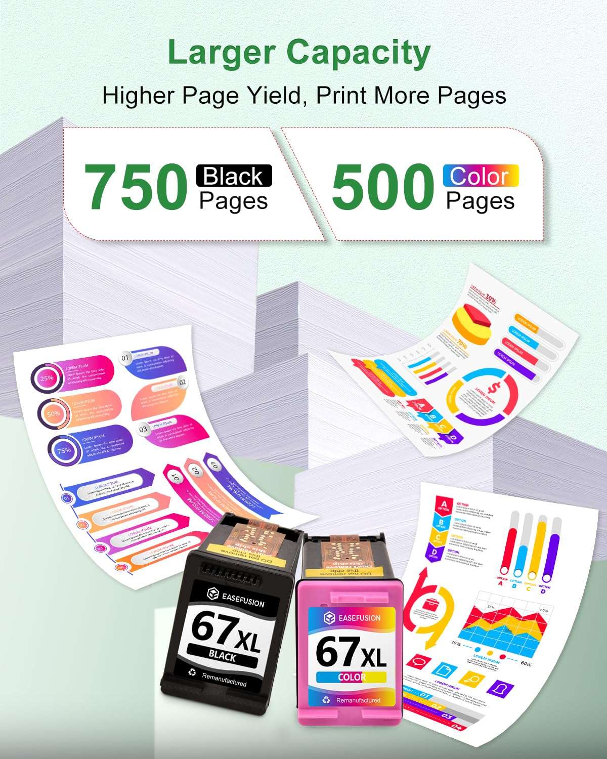 EaseFusion 67XL Ink Cartridges Black/Color Combo Pack Replacement for HP Ink 67 for 67XL HP Printer Ink Compatible with DeskJet 2855e 2755e 2700 4255e 4155e 4100 Envy 6000 6055e 6455e Printer 5