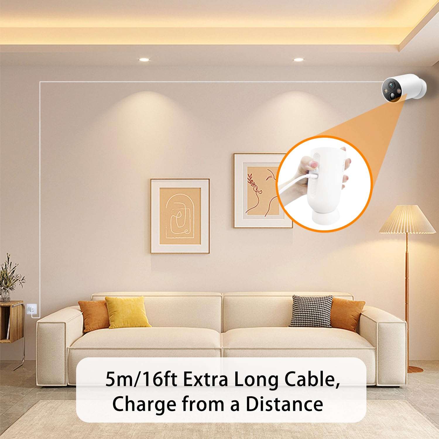 5m/16ft for Tapo C420 Extension Cable,Outdoor Power Adapter for Tapo C425,90 Degree Micro to USB Power Cord,IP65 Waterproof Power Cable for Tapo C400,Wire Long Power Supply Cables Security,White 4