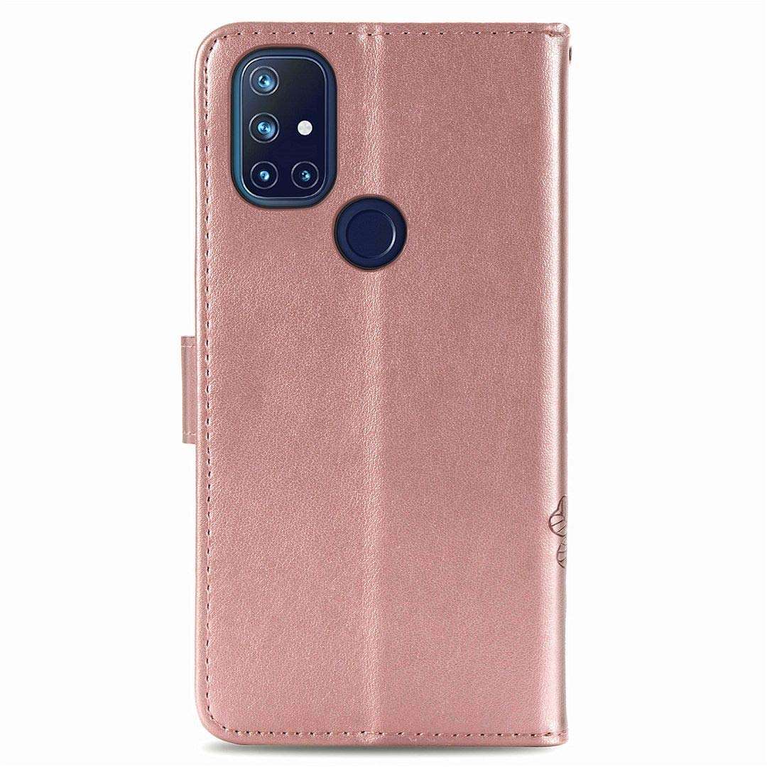 SATURCASE Case for OnePlus Nord N10 5G, Lucky Clover PU Leather Flip Magnet Wallet Stand Card Slots Protective Cover with Hand Strap for OnePlus Nord N10 5G (Rose Gold) 4