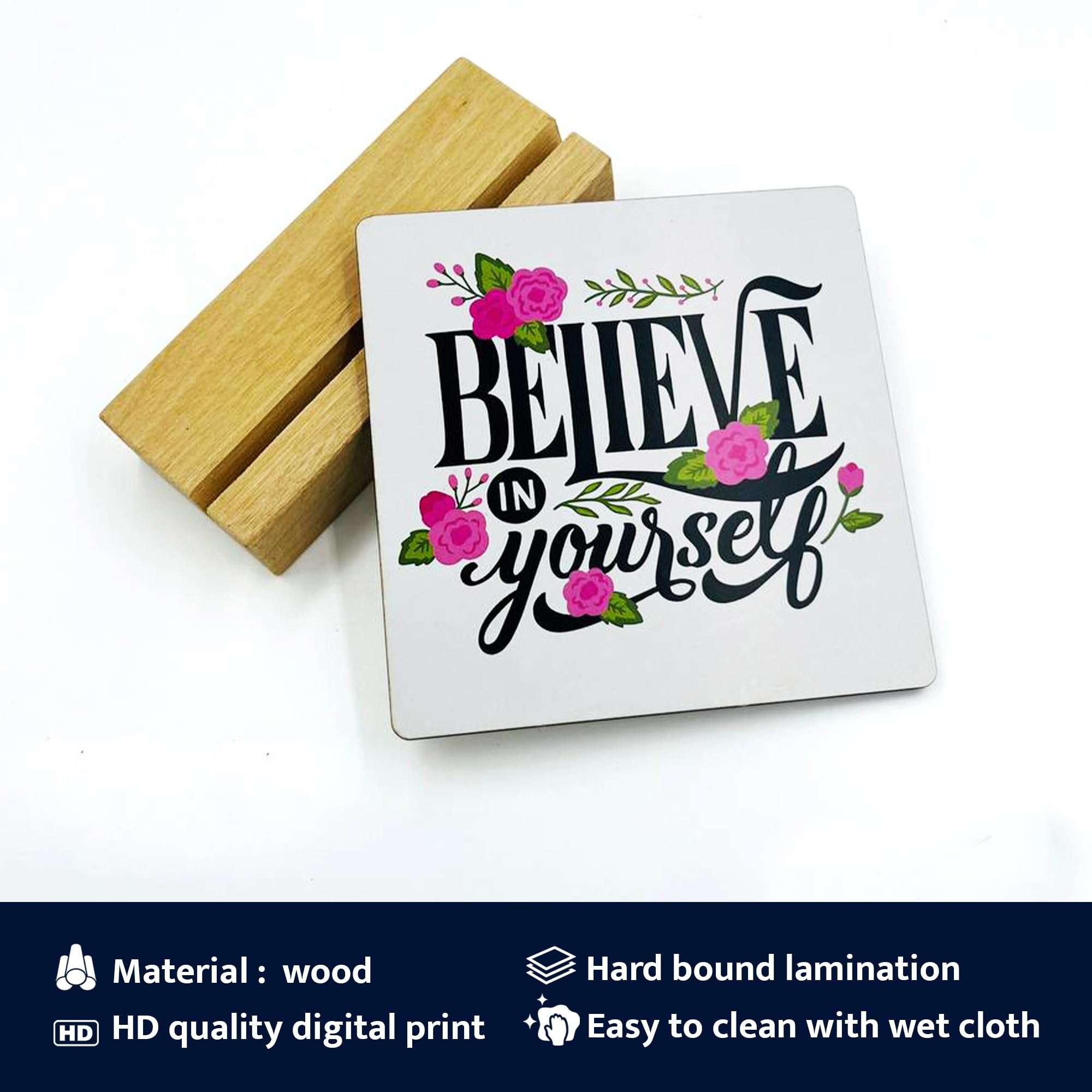 RAG28 Wooden Believe in Yourself Study Office Table Decor Showpiece Home Decor Items (Size: 6.5X6 Inches, EK8) 3