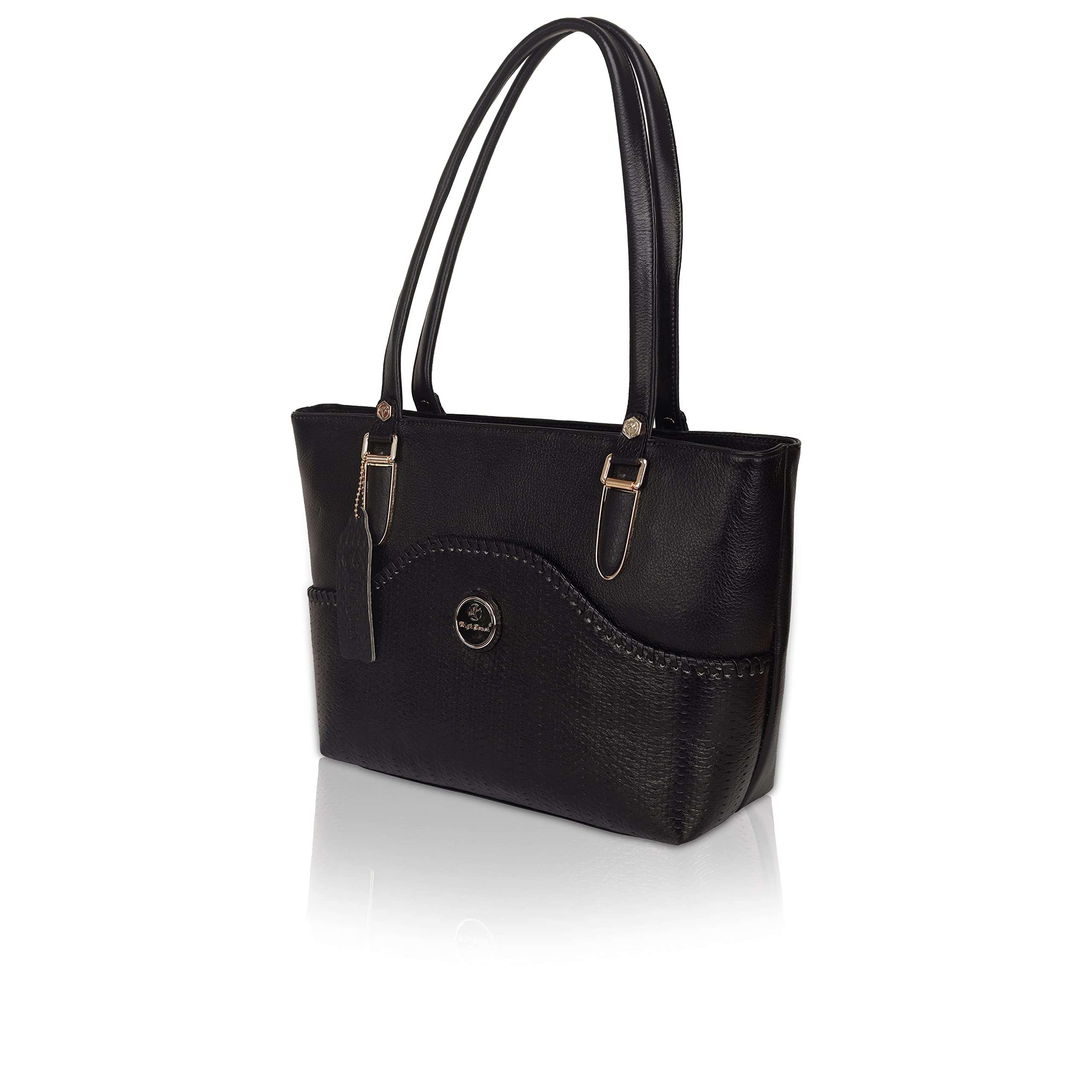 HIGH TOUCH Leather Fascino Women's Handbag/Shoulder Bag (Black) 5