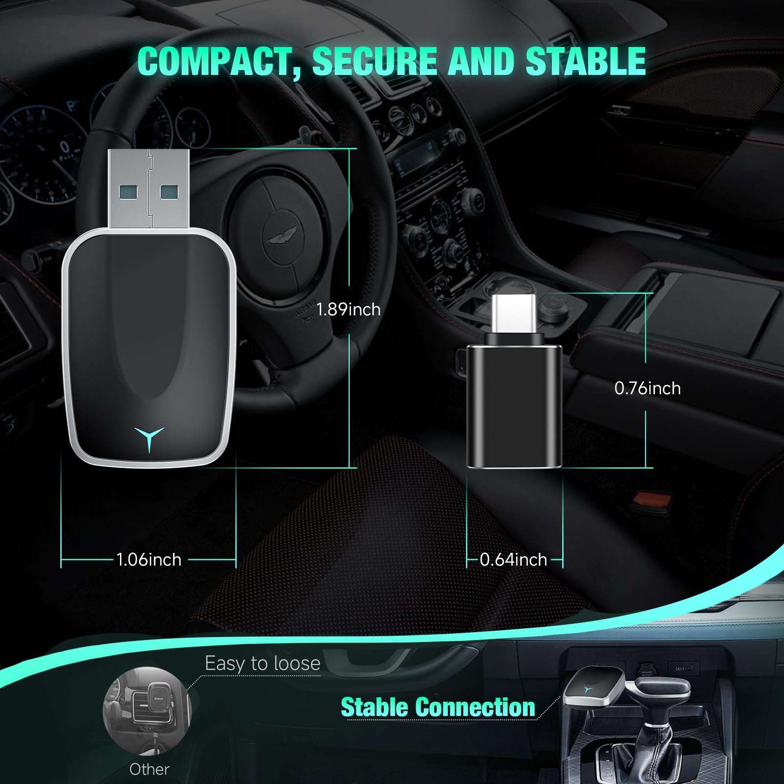 Wireless CarPlay Adapter & Android Auto 2 in 1, 2025 Plug and Play Convert Wired to Wireless Adapter for Apple CarPlay/Android Auto, Bluethooth Stable Low Latency for iOS 10+, Android 11+ USB C/A 3