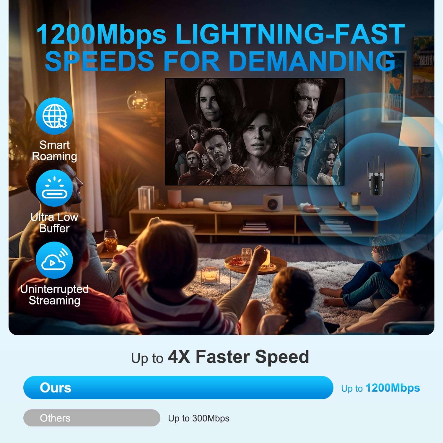 WiFi Extender Signal Booster, Dual Band 5.8GHz&2.4GHz, WiFi Booster Covers Up to 10000 Sq.ft, WiFi Repeater 1.2Gbps with Ethernet Port, One-tap Setup, Made for USA 3