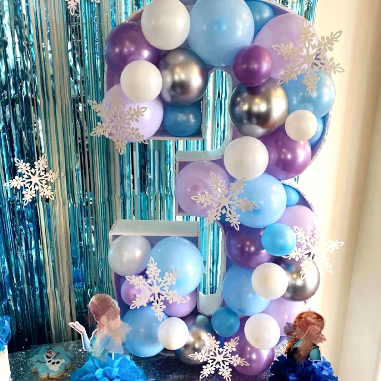 Frozen Balloon Garland Arch Kit, 103Pcs Pearl Purple Blue White Metallic Silver Snowflake Latex Balloons Garland for Christmas Winter Wonderland Theme Princess Birthday Baby Shower Party Decorations 5