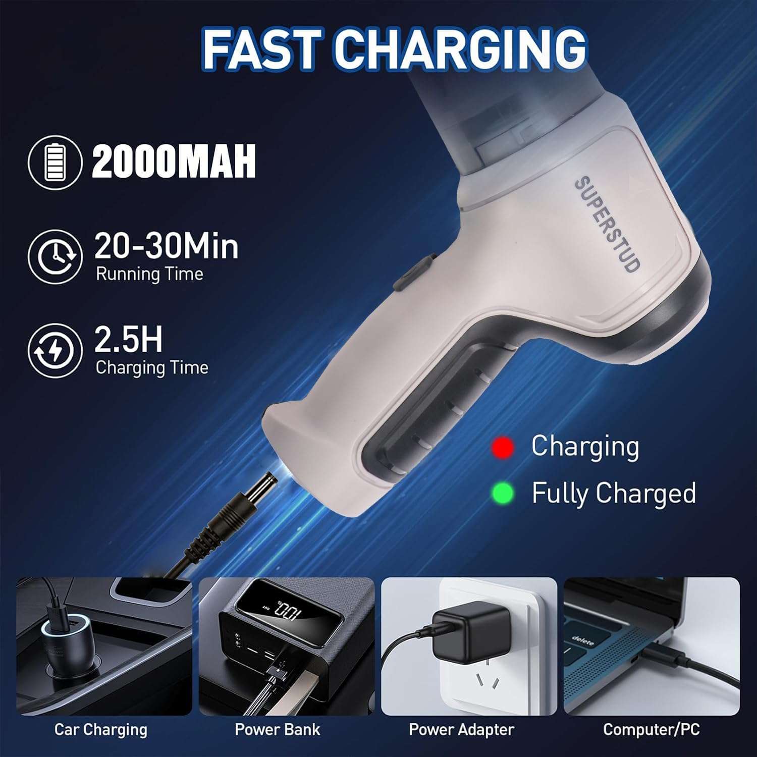 SUPERSTUD Vacuum Cleaner for Home Use Wet and Dry | Car Vacuum Cleaner 3 in 1 with 6 Attachments & Blower | Cordless Vacuum Cleaner for Home/Office/Car/Keyboard/Travel/Sofa/Office (RichGrey) 6