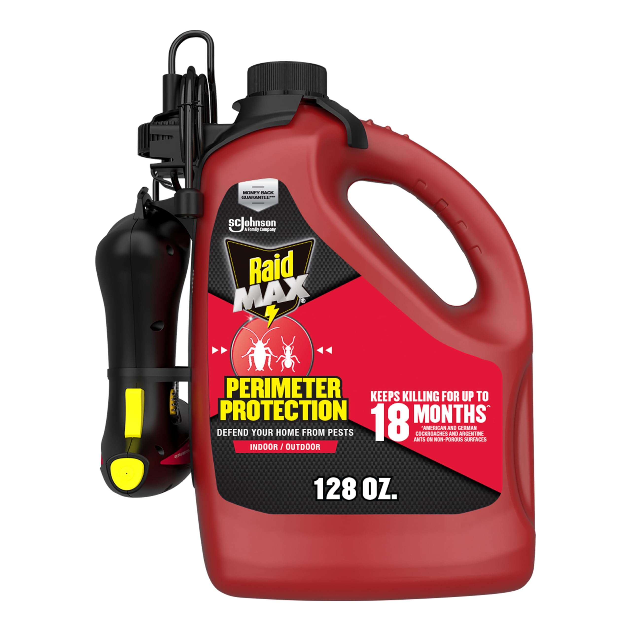 Raid MAX Perimeter Protection, 1 Gallon, Indoor & Outdoor Insecticide Spray with Reusable Electric Sprayer 1