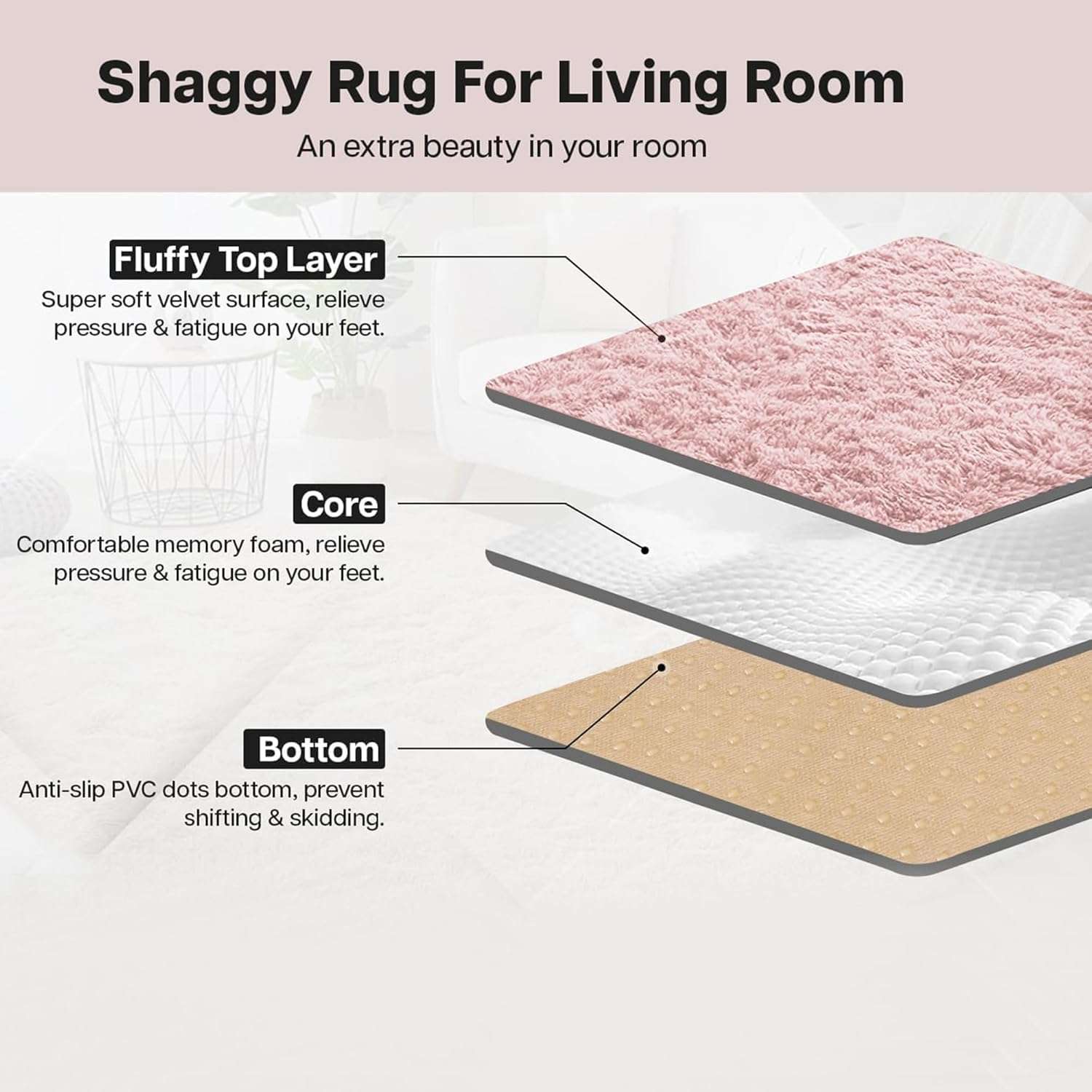 IR Imperial Rooms Shaggy Rugs for Living Room Durable Rectangular Cozy, High Pile Soft Throw Rug Anti Slip Carpets for Bedroom, Kids Home Decor Aesthetic, Nursery (Black, 5x7 Feet) 5