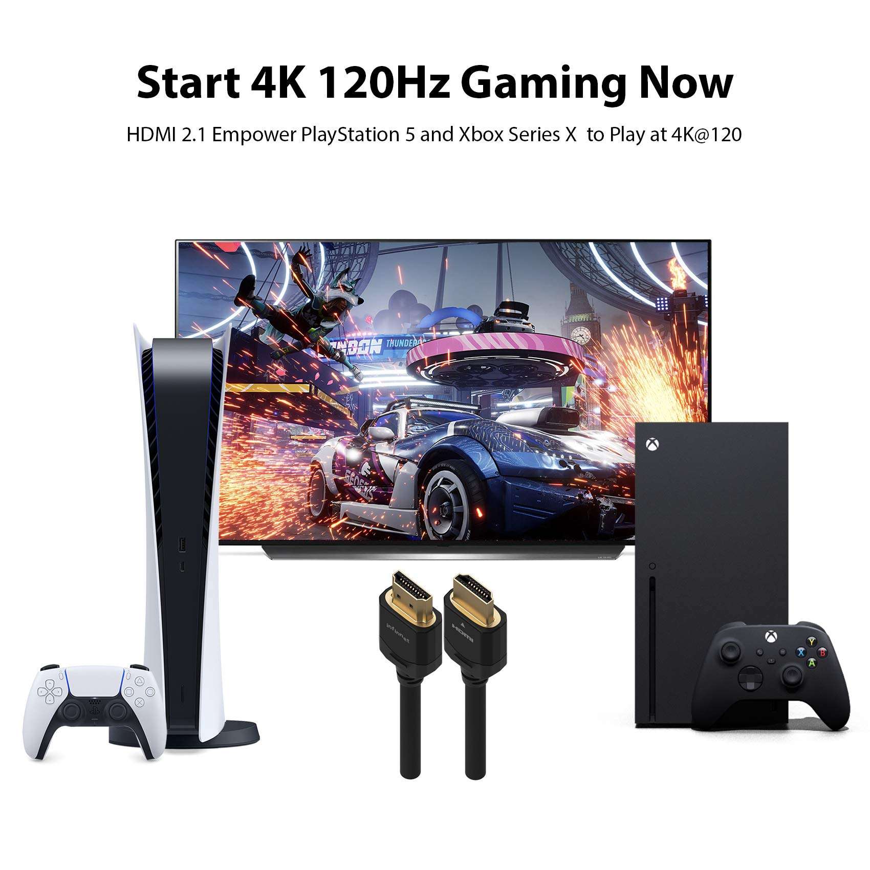 infinnet 8K HDMI 2.1 Cable, Ultra High Speed HDMI Cable 4K HD 120Hz 144Hz 2K 240Hz Gaming HDMI Cable 48Gbps Version 2.1 Certified, eARC HDCP 2.3 2.2 HDR Dolby Vision Atmos HDMI Cable, 3m (10 feet) 6