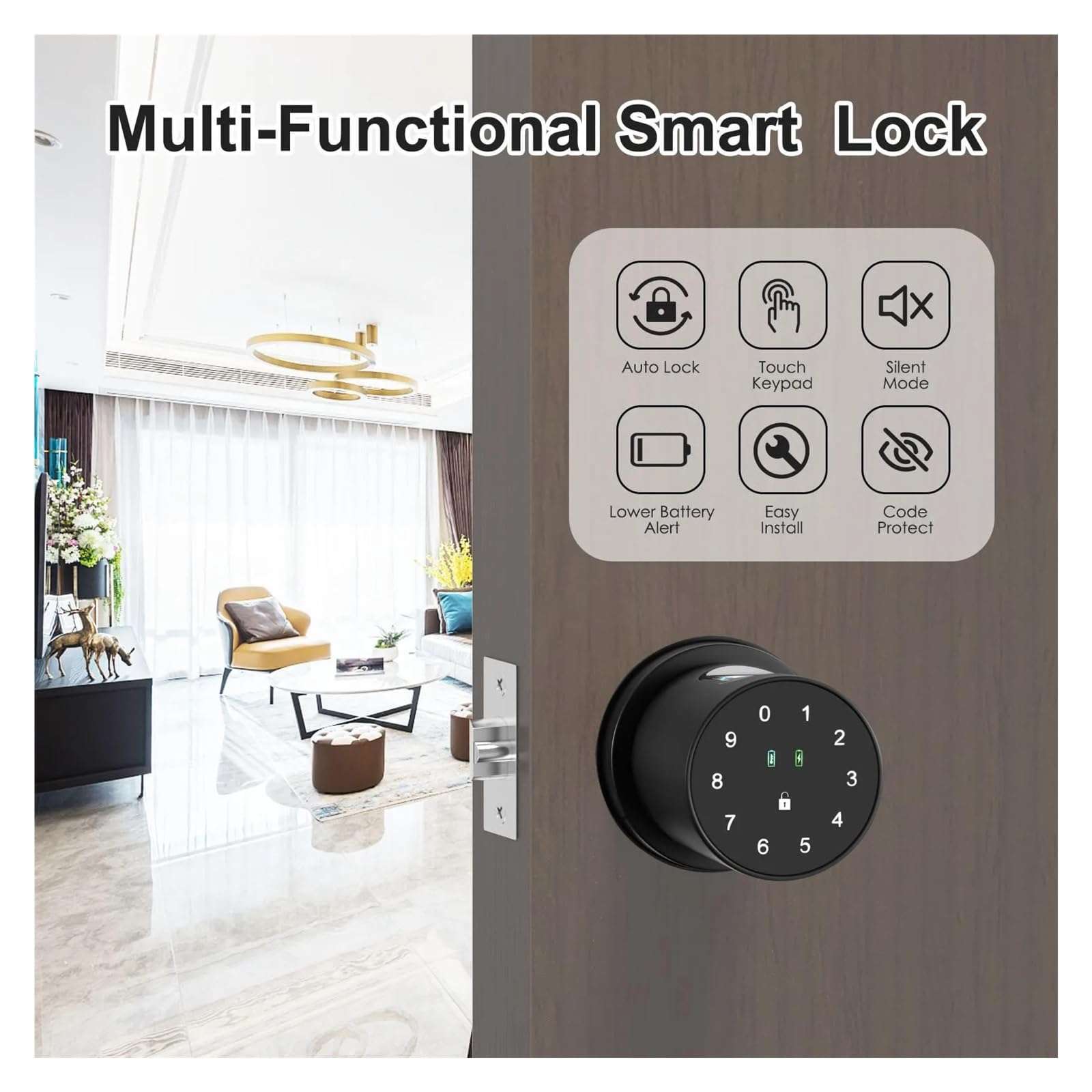 KIEEQGAK Smart Knob Fingerprint Door Lock，4 in 1 Keyless Entry Door Knob Lock，with Handle APP/100 Fingerprints/IC Cards/Passcode 6