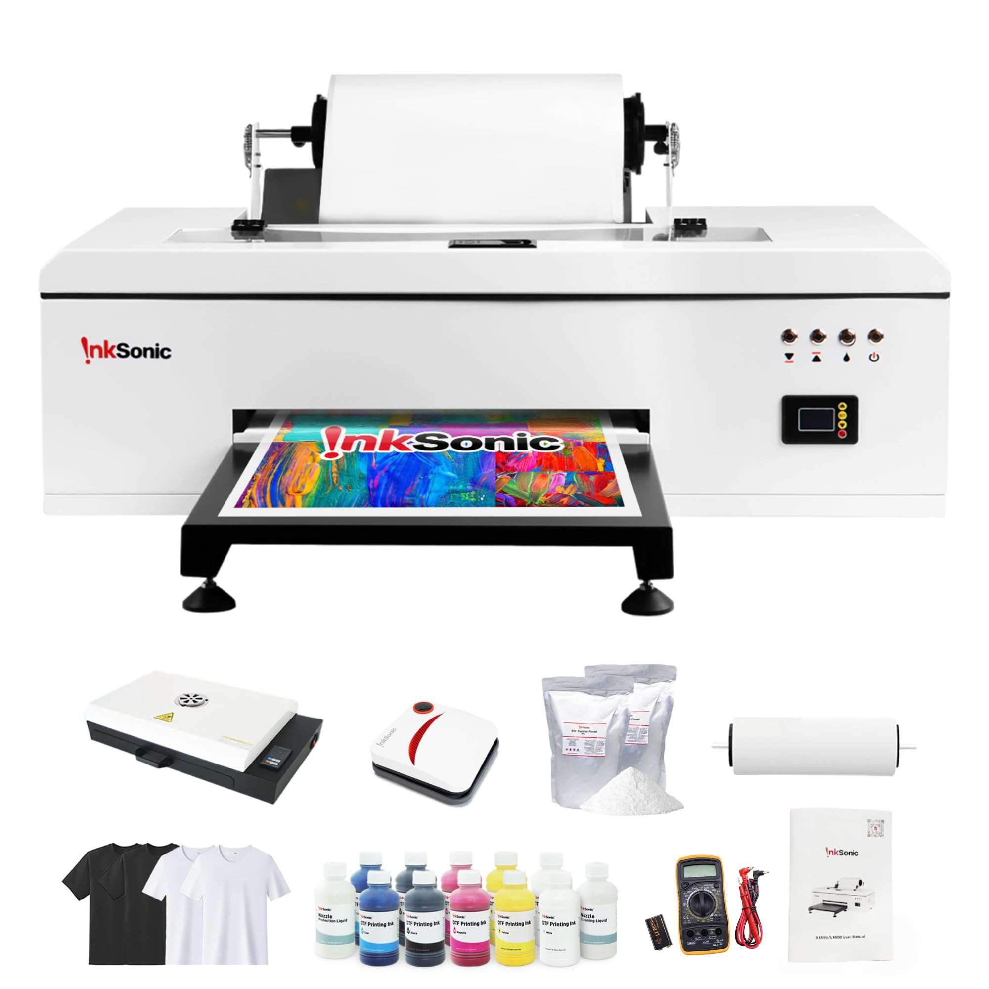 RocRow InkSonic A3 DTF Printer, R1390 DTF Transfer Machine, 13'' Print Width for Custom Garment Printing, Multi-Material Compatible, Direct to Film, White Ink Circulation System & Auto Clean, 1