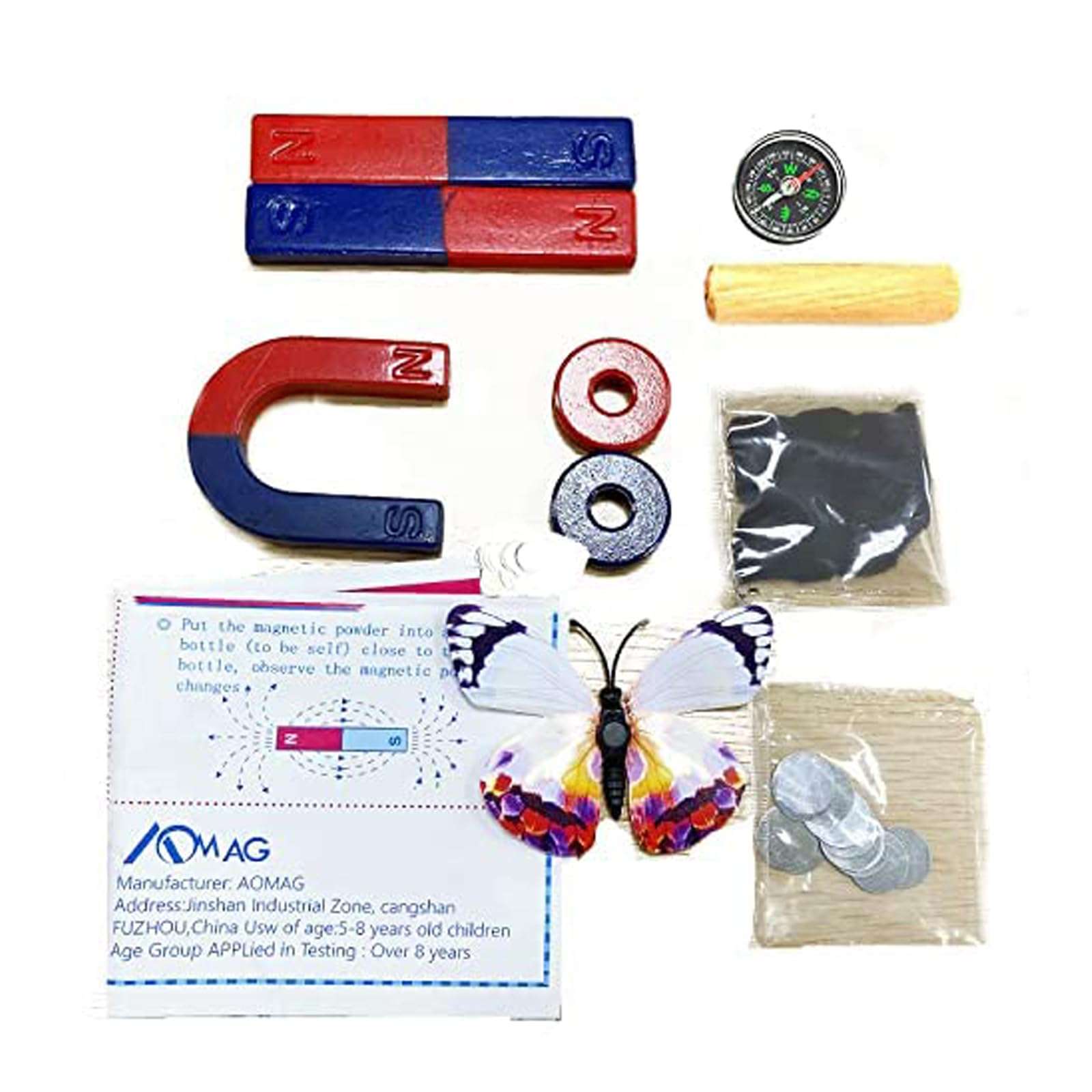 Magnets for Kids Classroom Students Education Science Experiment Kid Magnets Kit Set Including Bar/Ring/Horseshoe Magnets/Compass/Iron Filings 2