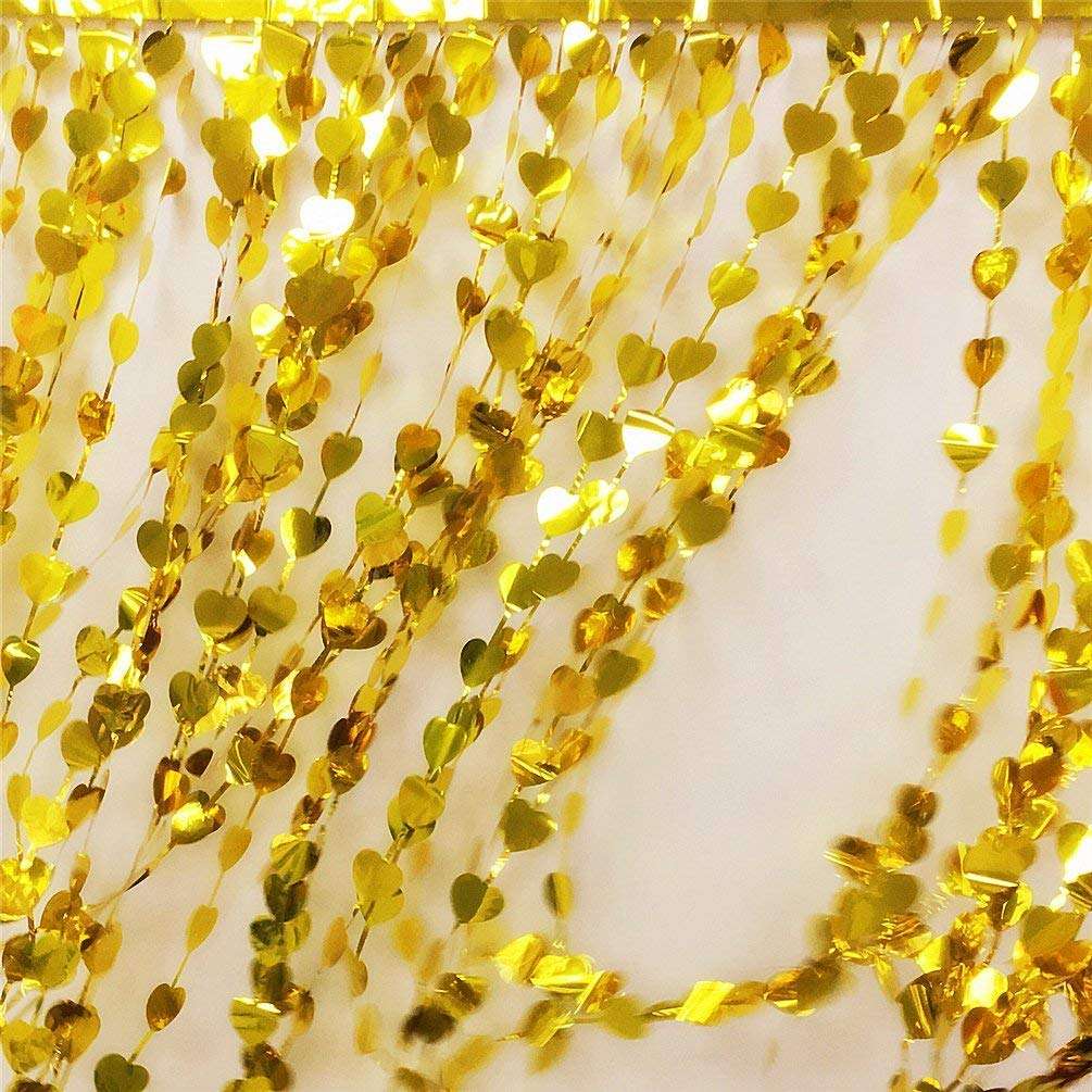 WILDCROC Valentine's Day Heart Foil Curtain, Gold Colour, 4 Pack, 3 x 6 ft Each | Romantic Decorations for Valentines Day Party 6