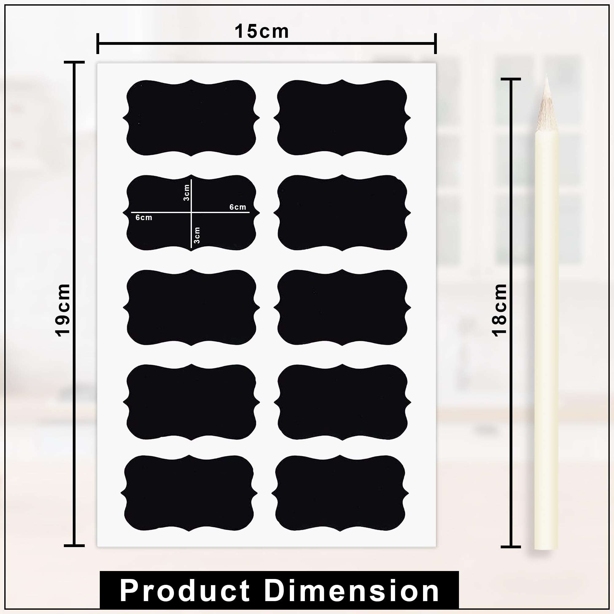 GLUN 100 Piece Waterproof Vinyl Black Labels Stickers for Mason Jar Glass & Plastic Bottles, 100 Labels Piece Stickers with 1 Piece White Pencil, Self-Adhesive Spice 5