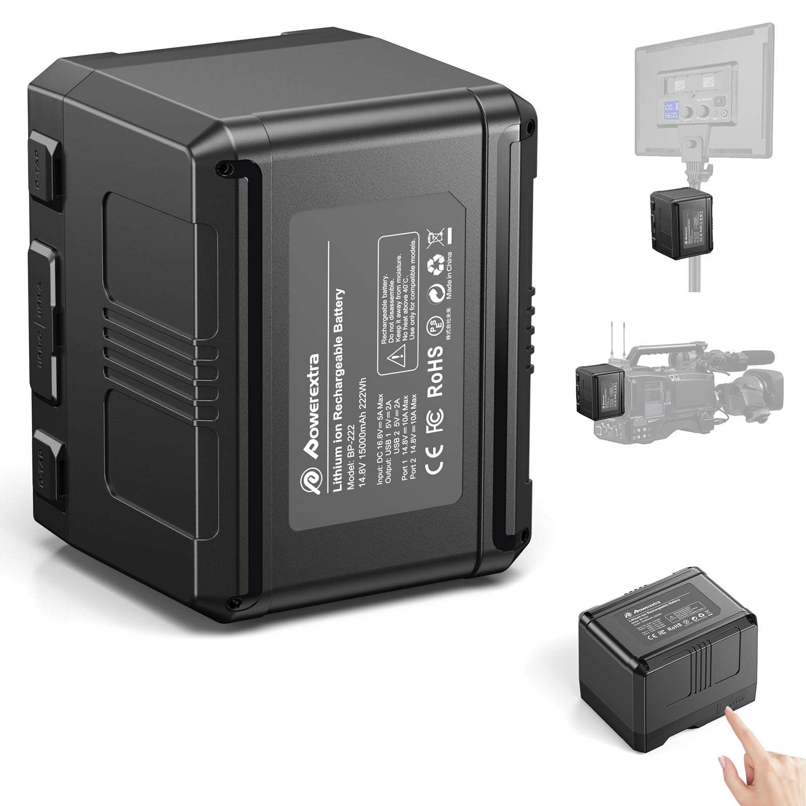 V-Mount/V-Lock Battery - 222Wh 14.8V 15000mAh Rechargeable Li-ion Battery for Broadcast Video Camcorder, Compatible with Sony HDCAM, XDCAM and Digital Cinema Cameras 1