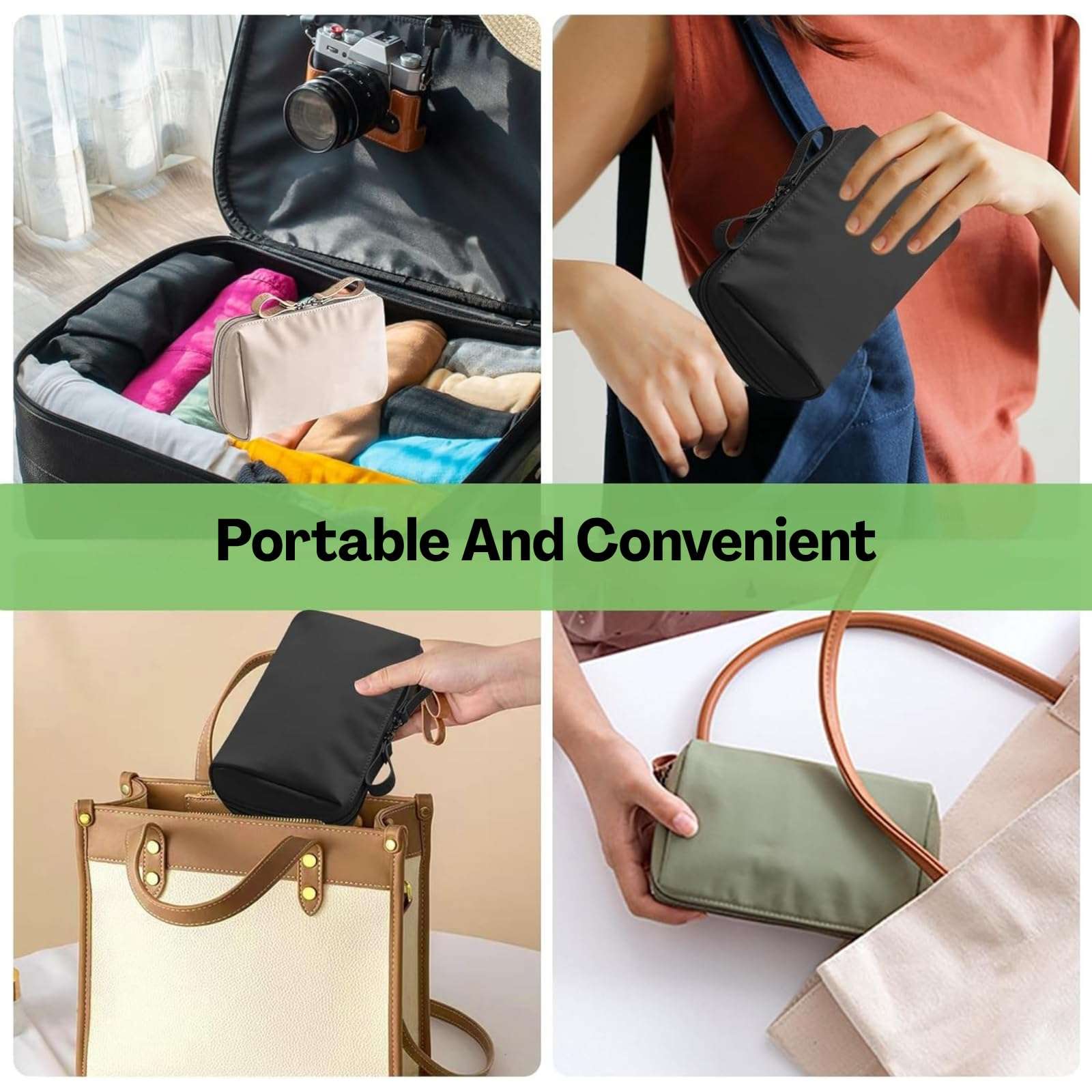 TecoKart® 2 Pack Small Makeup Pouch Set – Waterproof Travel Cosmetic Organizer, Mini Make Up Case for Women, Portable Korean Style Beauty Bag (Army Green & Black) - 16 cm x 6 cm x 9.5 cm 6