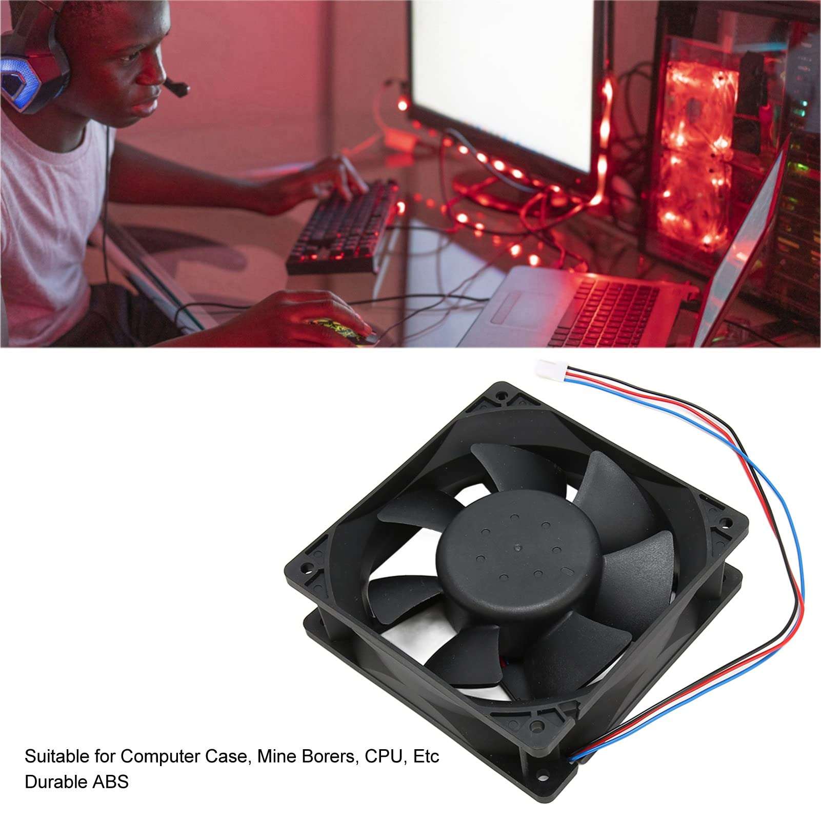 Tyenaza CPU Cooling Fan, 120mm 24V 0.75A 1300RPM Quiet 3Pin Connector Easy Installation PC Cooling Fan for Computer Chassis 3