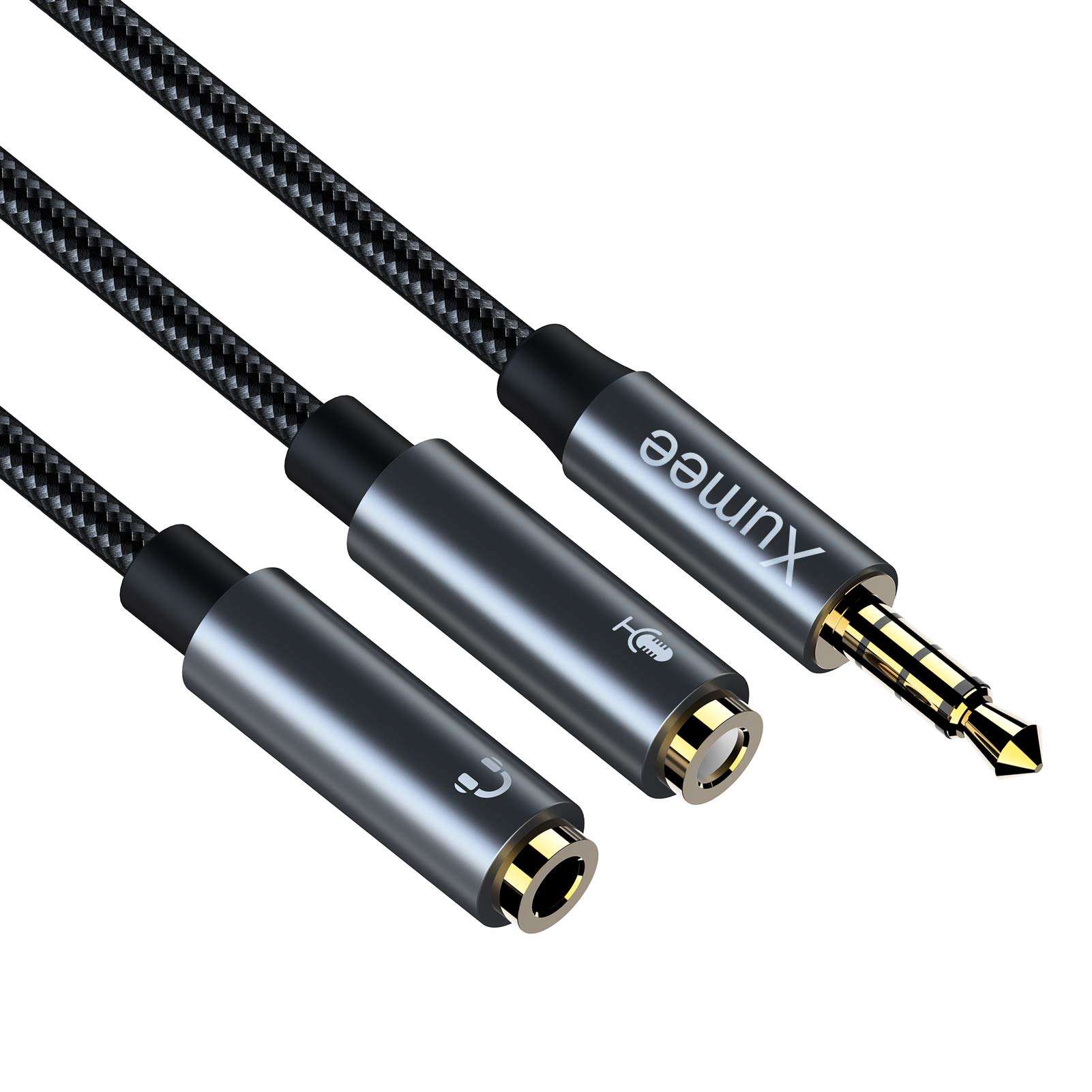 Headset Splitter Adapter 3.5mm Combo Audio Cable for PS4,Xbox One S,Tablet,Mobile Phone,PC Gaming Headsets and New Version Laptop (30CM, Grey) 1