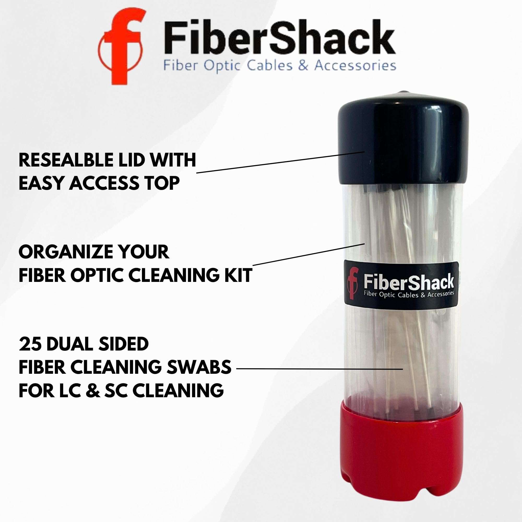 Fibershack - Fiber Optic Cleaning Sticks - 25 Pack - Universal 2.0mm & 2.5mm Dual Fiber Cleaner Swabs for ST/FC/SC & LC Fiber 4