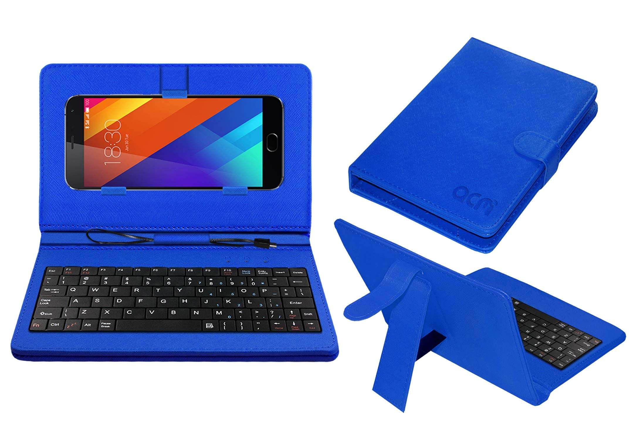 ACM Keyboard Case Compatible with Meizu Mx5 Mobile Flip Cover Stand Direct Plug & Play Device for Study & Gaming Blue
