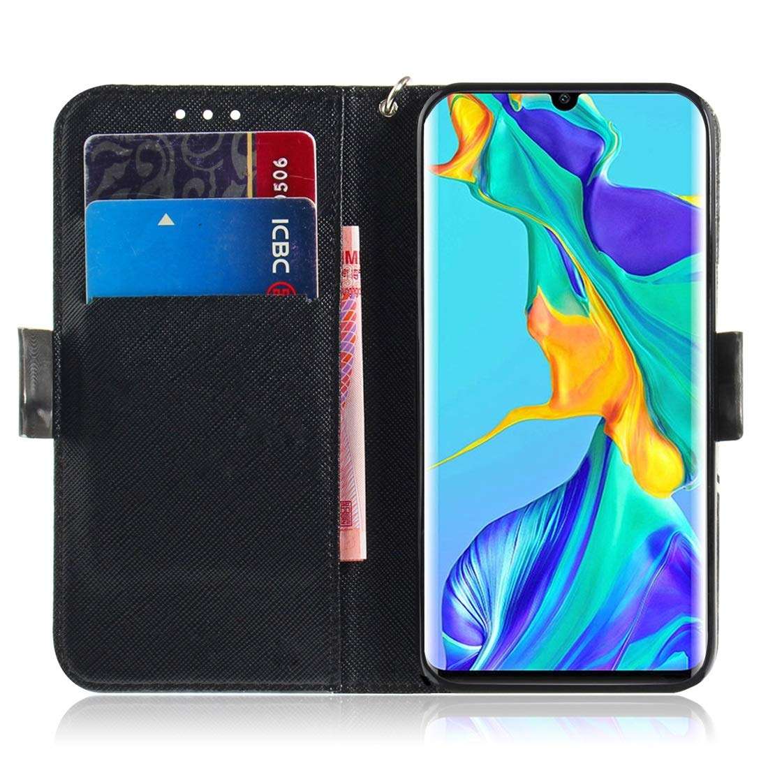 GUOSHU Mobile Phone Case Bag Peacock Wreath Pattern 3D Coloured Drawing Horizontal Flip Leather Case for Huawei P30 Pro, with Holder & Card Slots & Wallet Back Cover Case 5