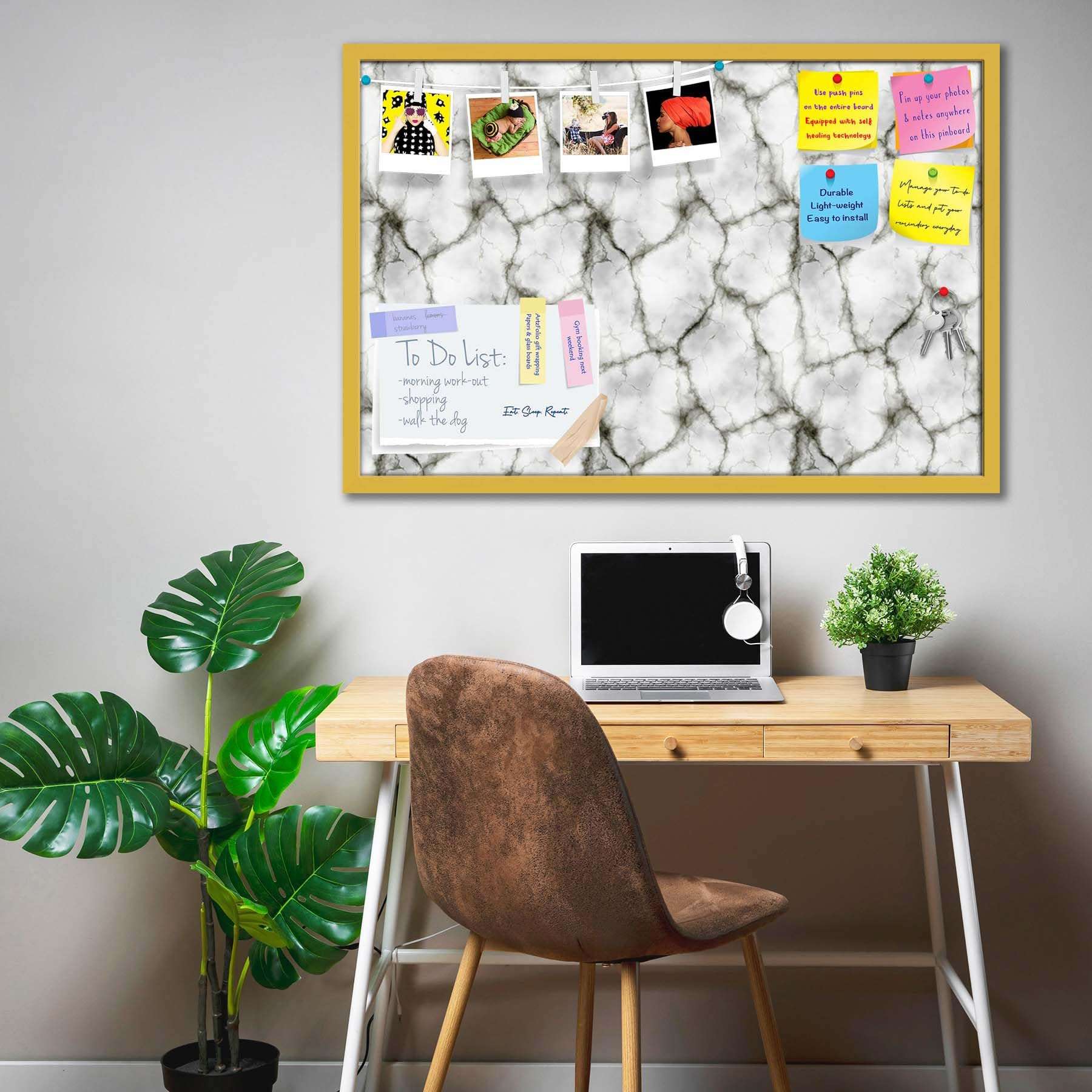 ArtzFolio Abstract Marble Art D3 | Bulletin Board Notice Pin Board | Vision Soft Board Combo with Thumb Push Pins & Sticky Notes | Golden Frame | 24 x 16 inch (61 x 41 cms) 1