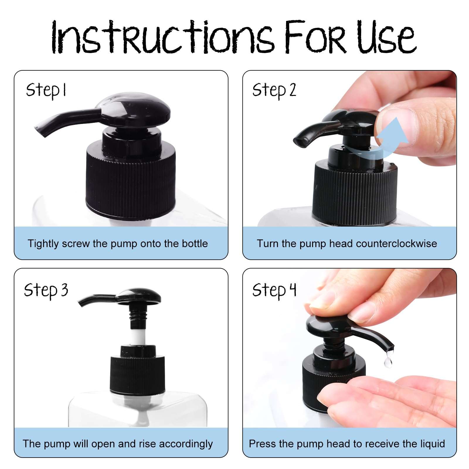 TANEMUDO 35 Pcs 16 oz Empty Plastic Pump Bottles Black Pumps with 3 Labels Refillable Lotion Shampoo Containers Clear Square Lotion Dispenser for Liquid Soap, Massage Oil, and Face Cream 4