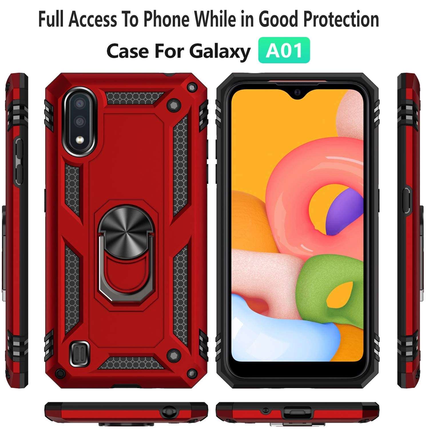Samsung Galaxy A01 Phone Case, [NOT FIT A10E/A10/S10] with [Tempered Glass Protector Included], STARSHOP- Metal Ring Kickstand Stand Shockproof Drop Protection Phone Cover - Blue 3
