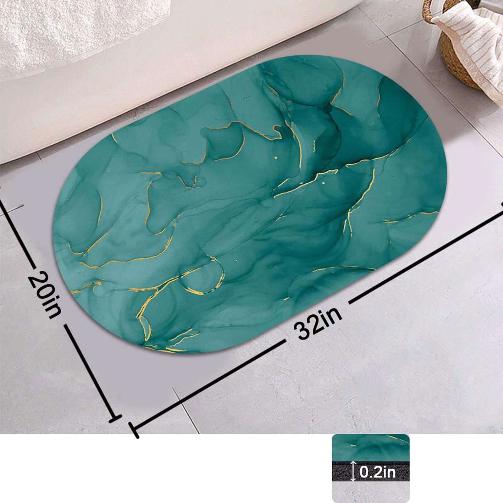 Bath Mat Rug-Dark Green Marble Pattern Rubber Non Slip Quick Dry Super Absorbent Thin Bathroom Rugs Fit Under Door Washable Bathroom Floor Mats-Shower Rug for in Front of Bathtub,Shower Room,Sink 5
