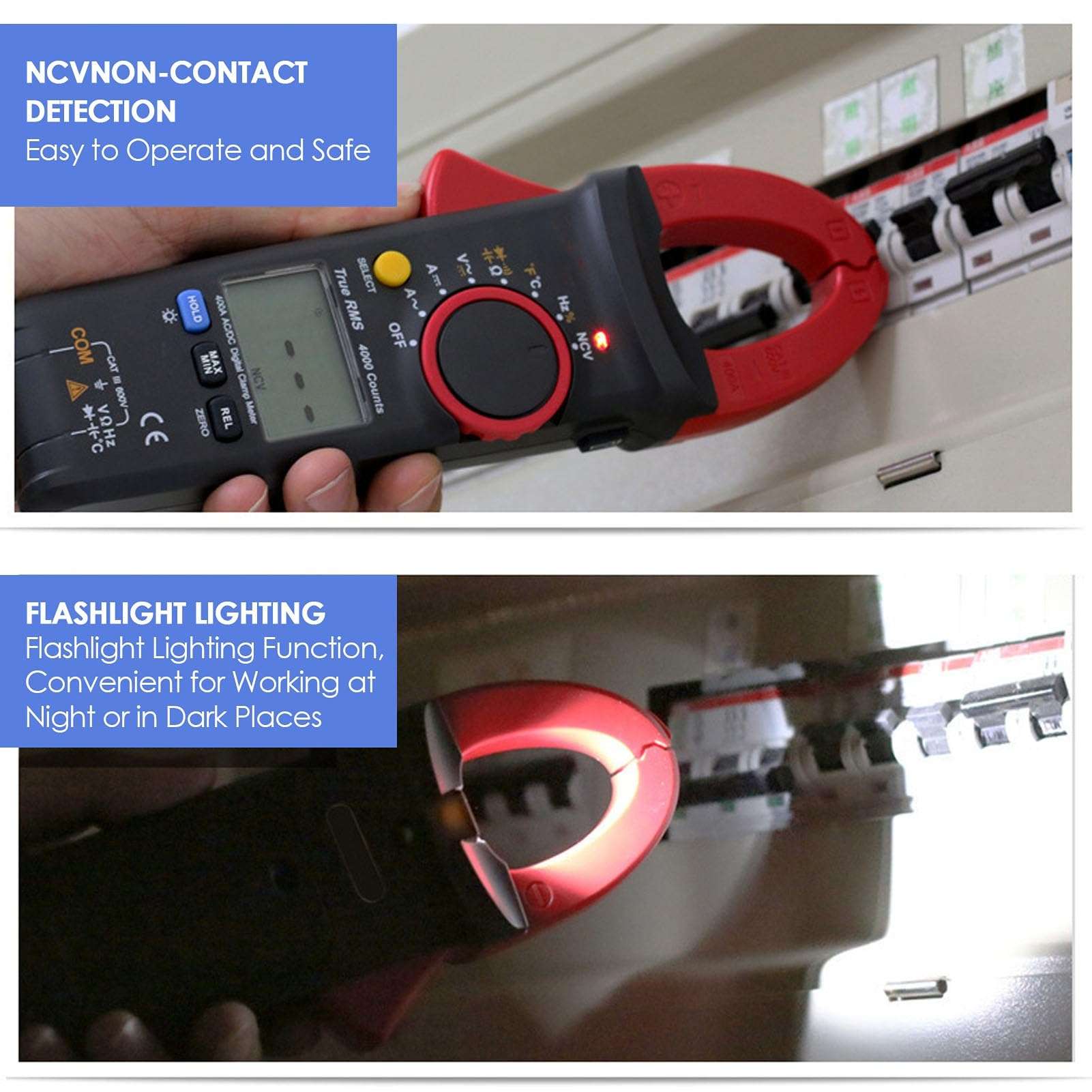 UT213B Digital Clamp Meter 4000 Counts 400A True RMS AC DC Voltage Current Auto-ranging Amp Voltage Tester with Backlight with Ohm Diode Capacitance Temperature Test 3