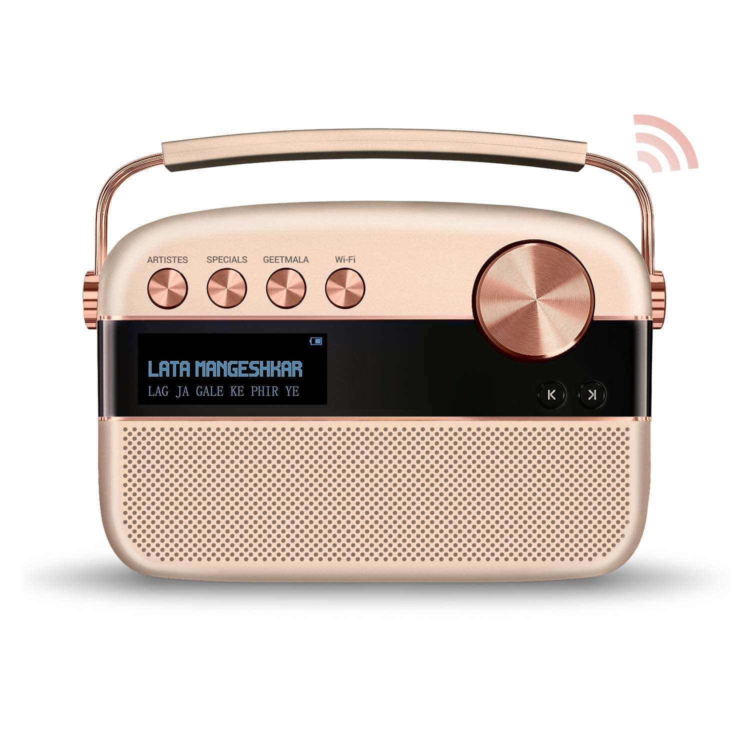 Saregama Carvaan 2.0 Hindi Portable Music Player - Sound by Harman/Kardon with 5000 Preloaded Songs and Podcast, FM/BT/AUX(Rose Gold)