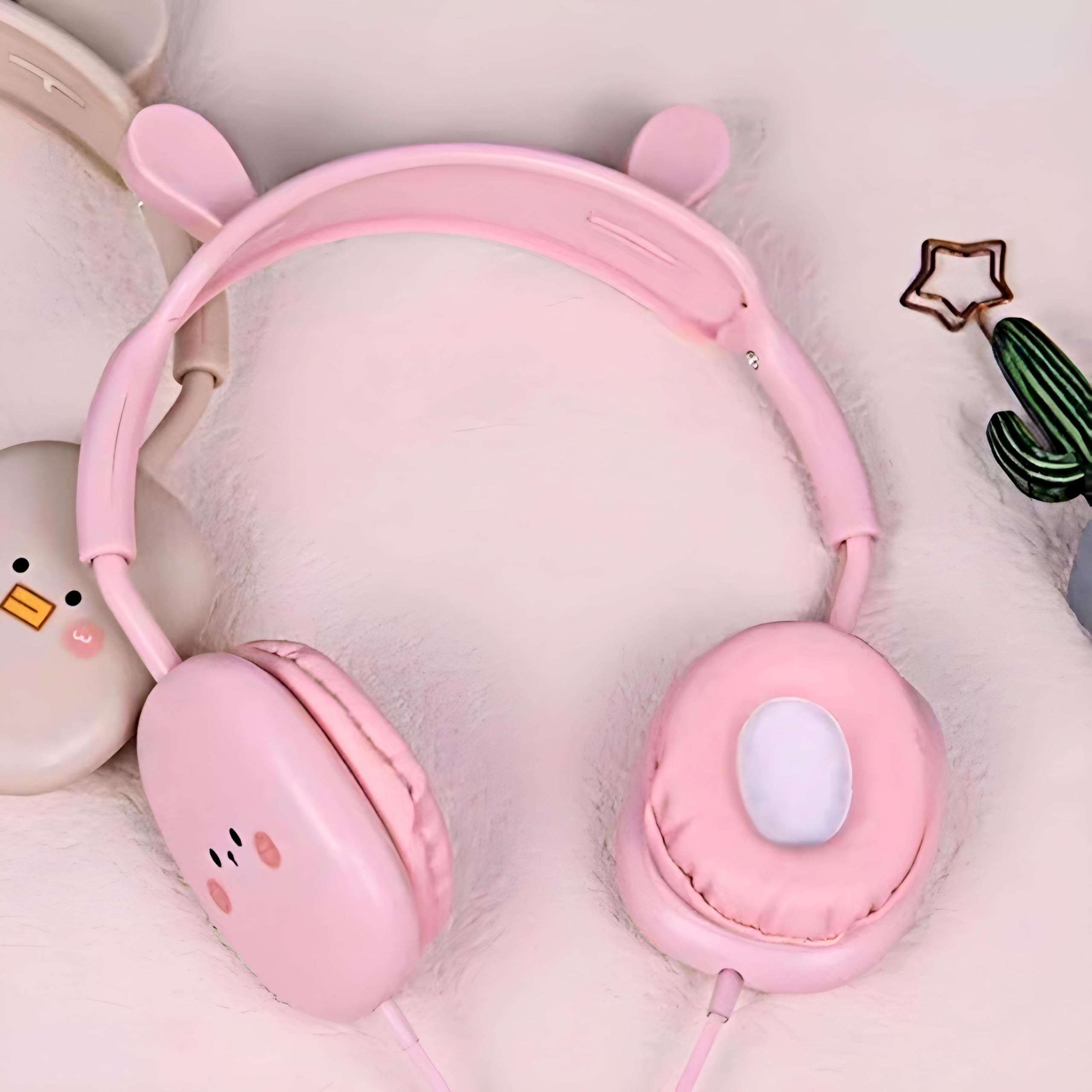 Elecart Earphone for Kids, 3.5mm Jack On Ear Wired Cute Rabbit Headphone, Stereo with Mic Earphone, Stylish Headphones for Girls/Boys, Birthday Gift for Girls (Pink Bunny) 3