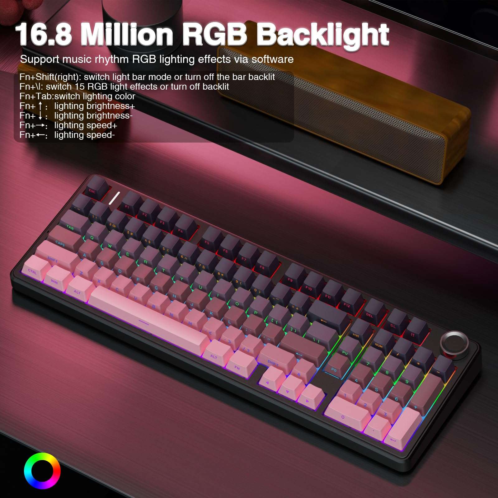 AULA F99 Pro Wireless Mechanical Keyboard with Knob,Tri-Mode BT5.0/USB-C/2.4GHz Hot Swappable Keyboard,Pre-lubed Switches,RGB Backlit Computer Gaming Keyboards 5