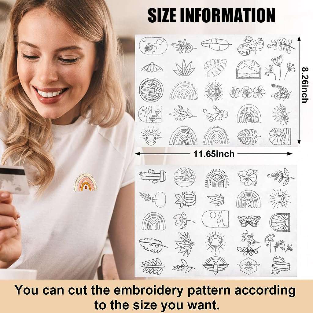 HASTHIP® Water Soluble Stabilizer for Embroidery Stick and Stitch, Embroidery Paper Tear Away Embroidery Stabilizers with Flower Patterns for Hand Sewing Beginners 6