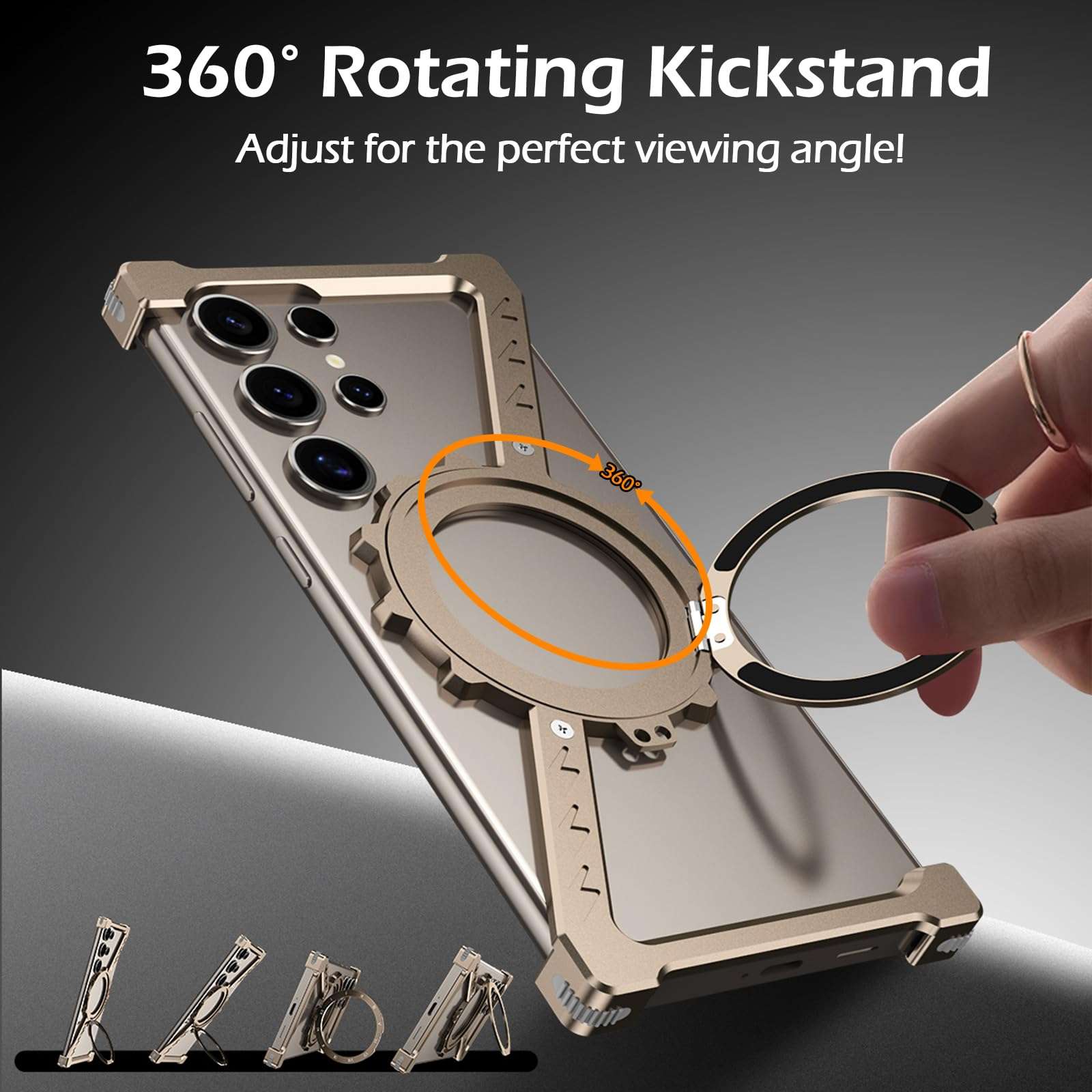 AdirMi Z-Shaped Metal Skeleton Case for Samsung Galaxy S23 Ultra, Ultra-Thin Shockproof Metal Frameless Built-in 360 Rotating Stand [Compatible with MagSafe],Desert 6