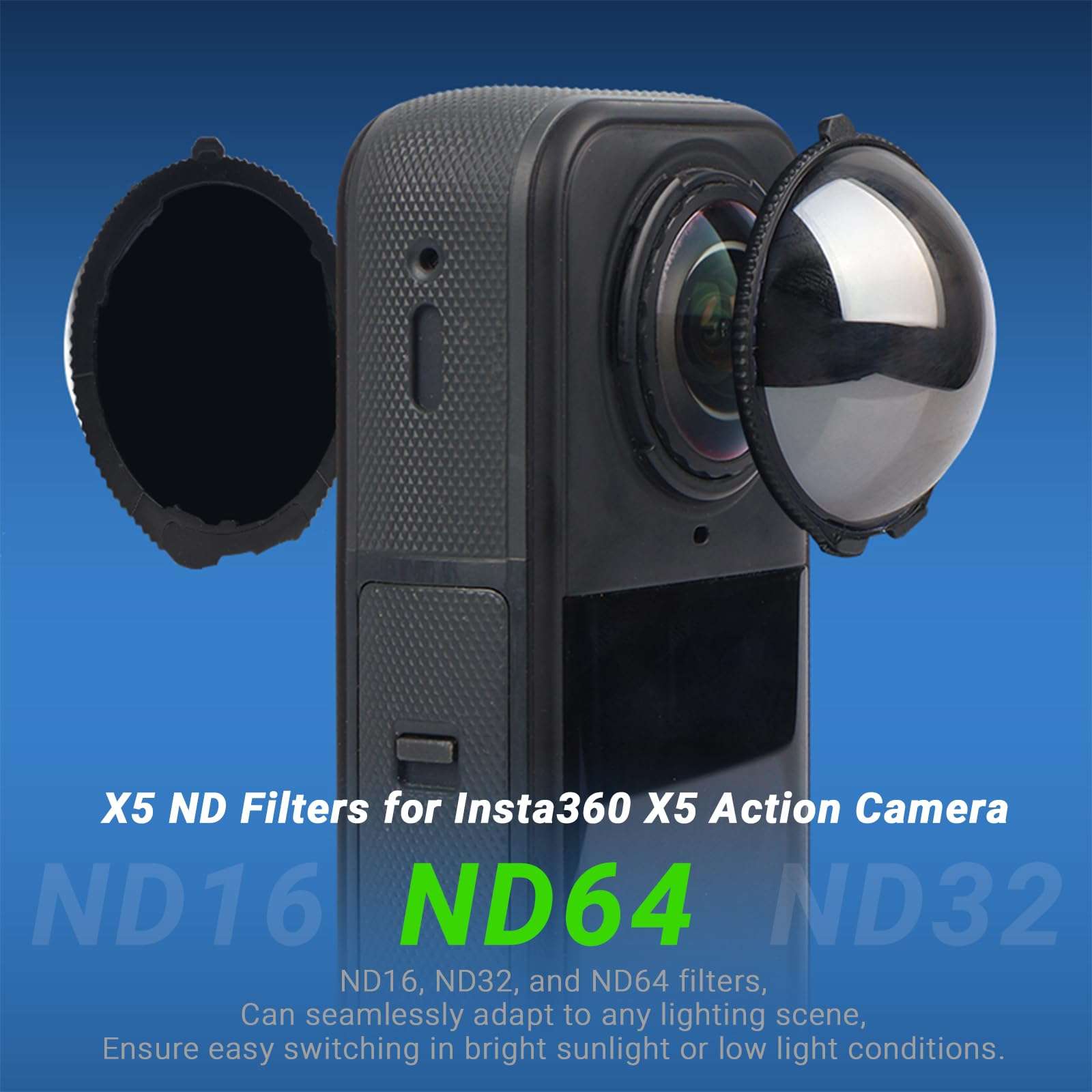 Insta 360 X5 ND64 Filter,6-Stop Light Reduction Lens,Auto-Detect,Neutral Density,Multicoated Optical Glass for X5 Action Camera Accessories(2 Pack) 3