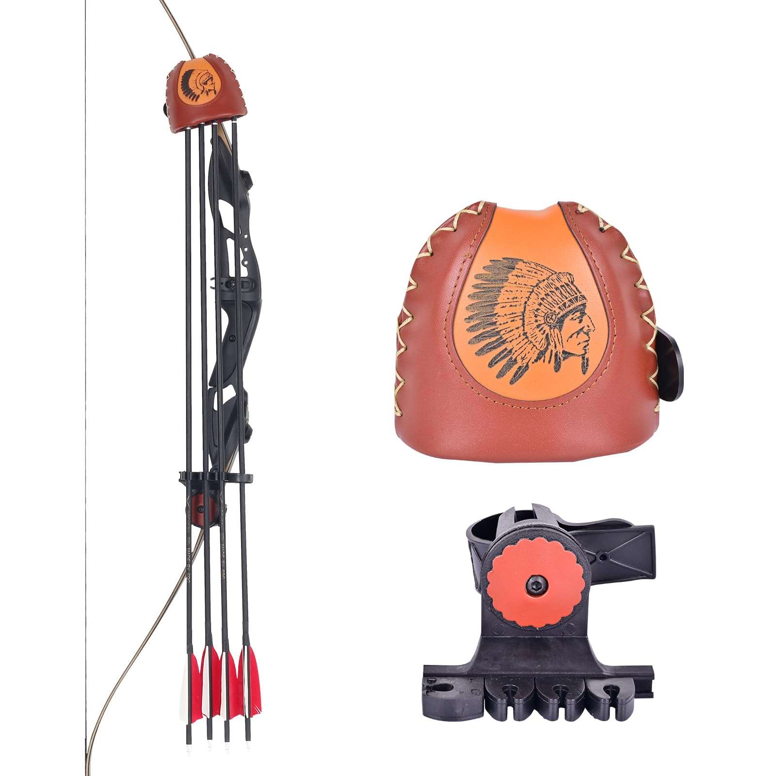 SPG Adjustable Archery Arrow Quiver - Leather Quiver Arrow Holder with Quick Shoot System Longbow Recurve Bow Quiver 4/6 Arrows Hanged Arrow Case for Hunting Shooting Practice(6 Arrows)