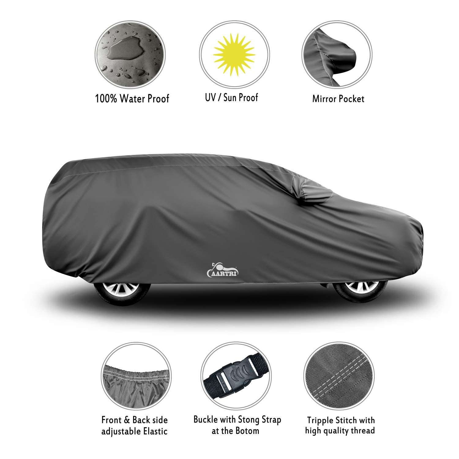 AARTRI Presents 4X4 Imported Quality Fabric 100% Waterproof Car Cover for Renault Captur Platine Dual Tone Diesel (Dark Grey with Mirror Pockets) 2