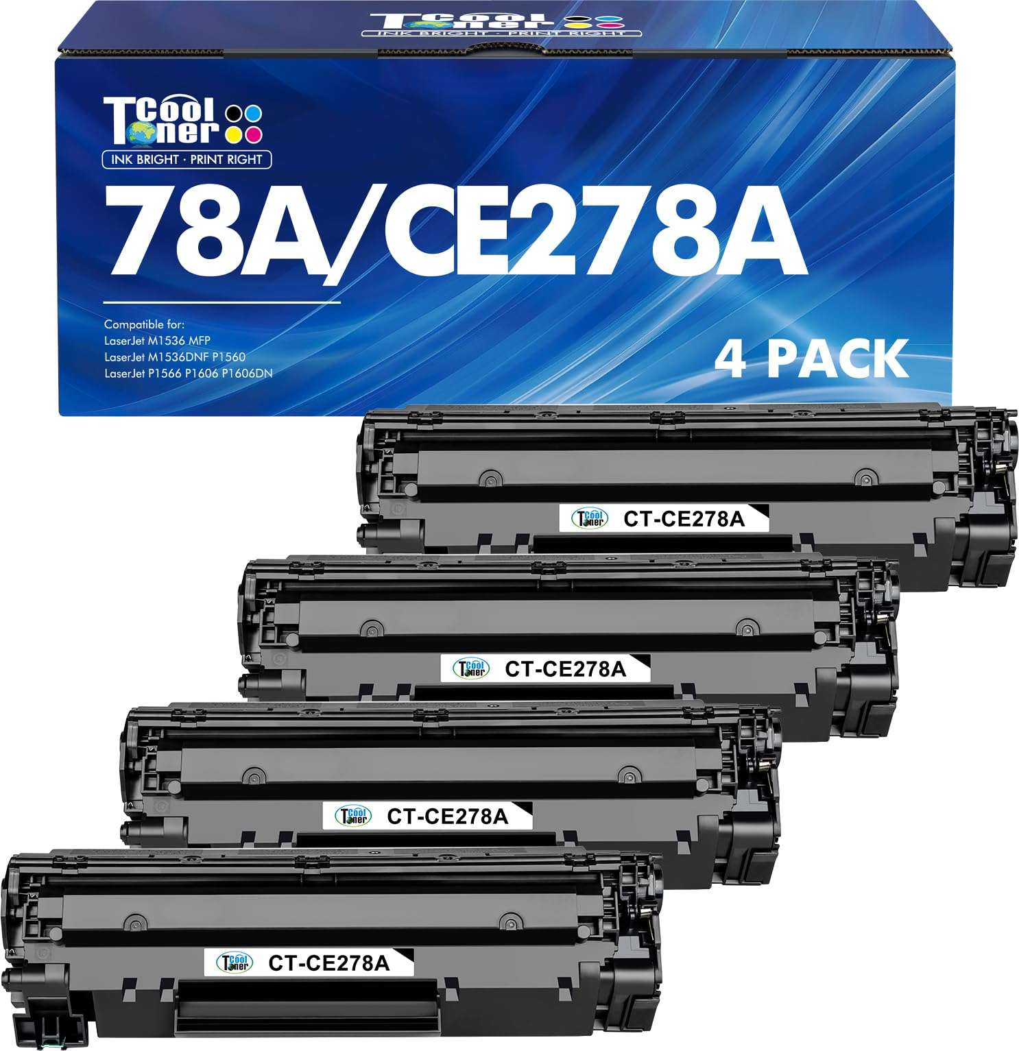 78A CE278A Black Toner Cartridge Replacement for HP 78A CE278A Toner Cartridge for HP Laserjet P1606dn 1536dnf MFP M1536dnf 1606dn P1606 P1566 P1560 Printer Ink -4 Pack 1