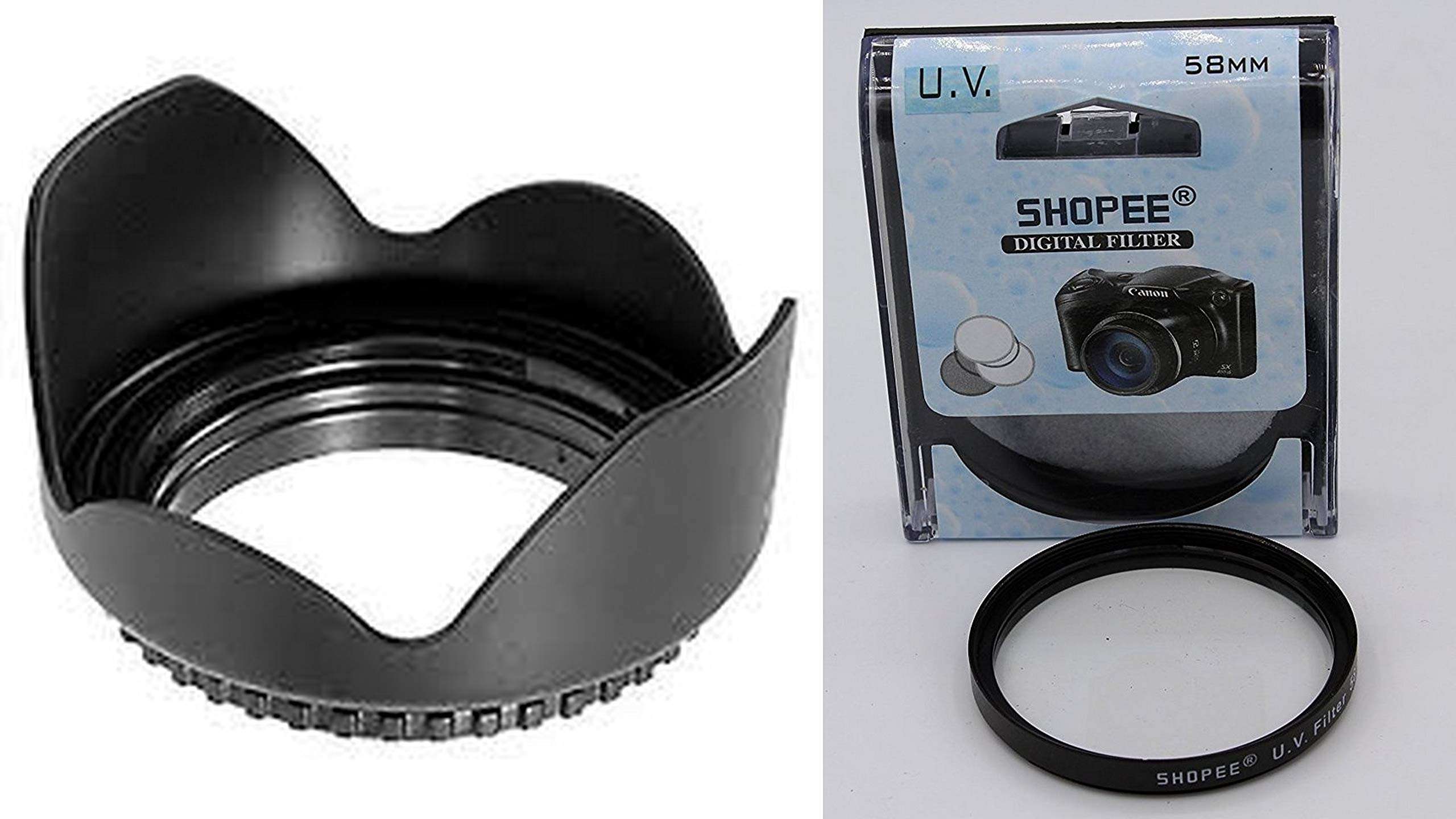 SHOPEE New Tulip 58 mm Flower Lens Hood for Canon Eos 55 (Black)