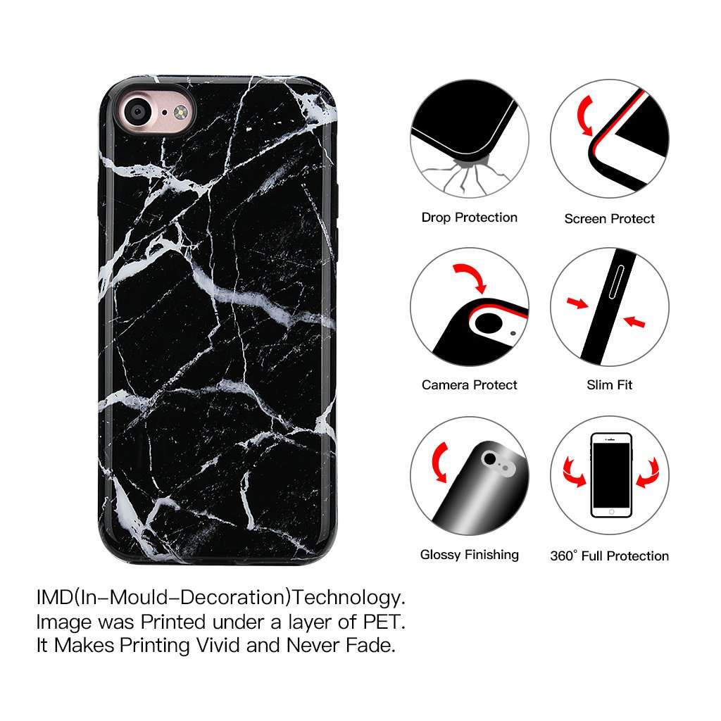 iPhone 8 Marble Case/iPhone 7 Case for Girls,GOLINK Glossy Marble Series Slim-Fit Ultra-Thin Anti-Scratch Shock Proof Dust Proof TPU Gel Case for iPhone 7/8 - Black Marble 3